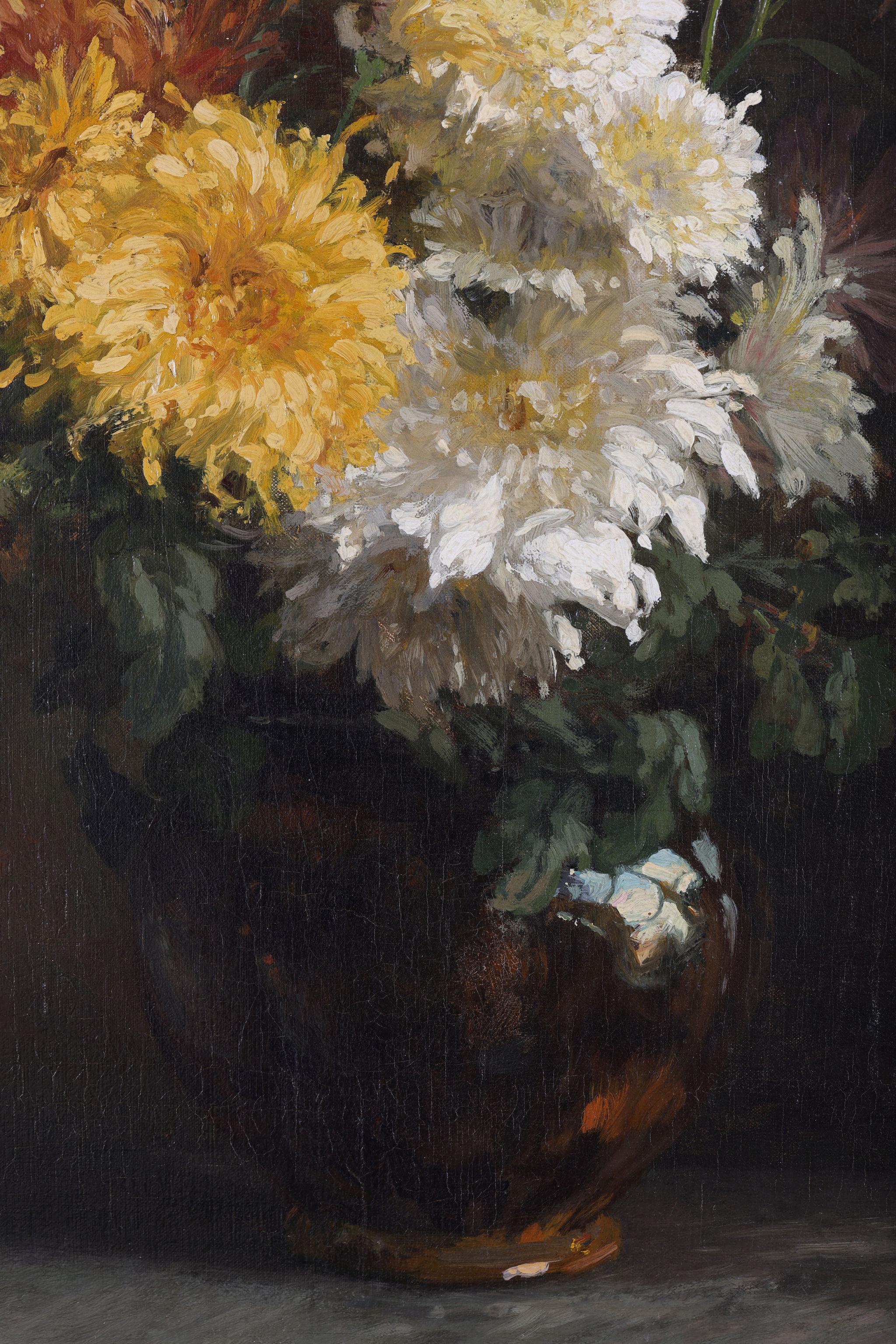 A Still Life of Chrysanthemums - Black Still-Life Painting by Gerardine Van De Sande Bakhuyzen