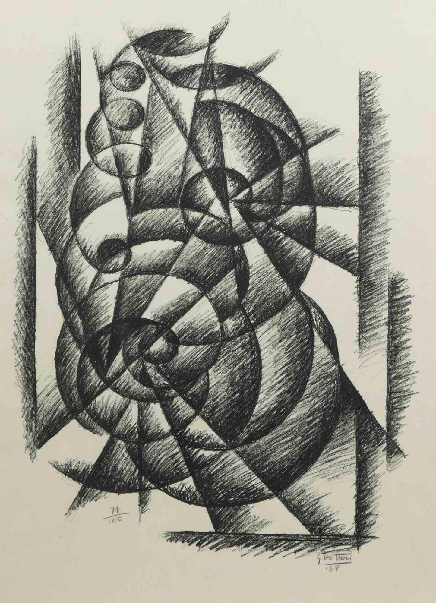 Composition futuriste -  Lithographie de Gerardo Dottori - 1969 en vente 1