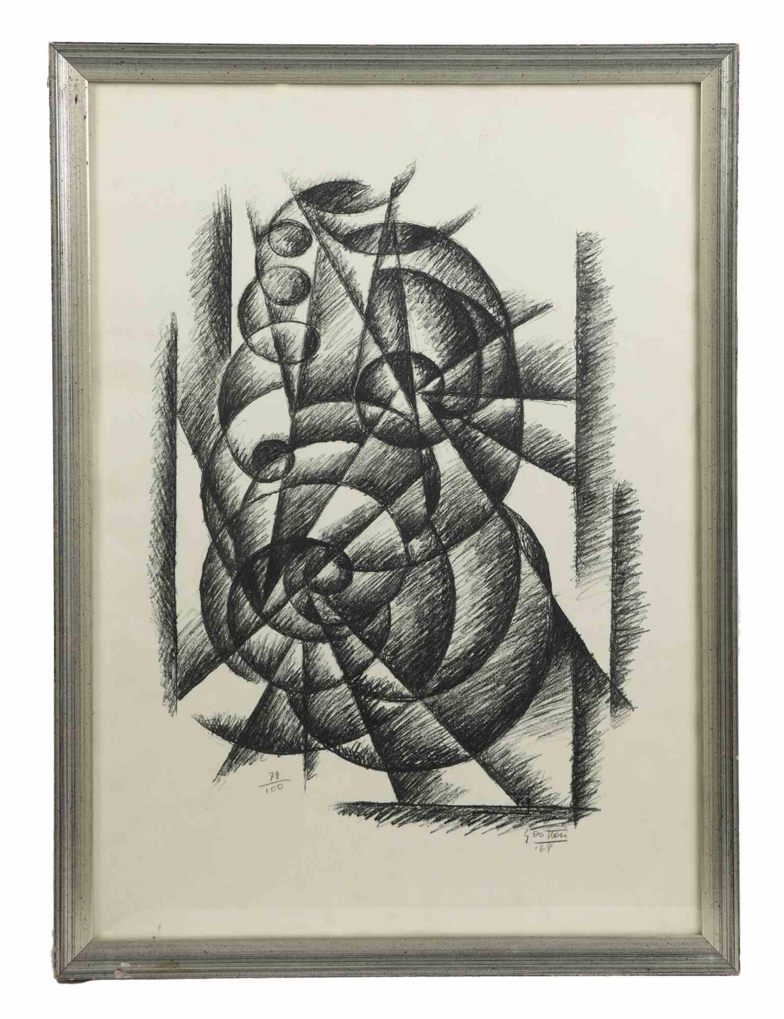 Composition futuriste est une œuvre d'art originale réalisée en 1969 par Gerardo Dottori.

La lithographie en noir et blanc est une lithographie originale.

Signé à la main et daté dans la marge inférieure droite.

Numéroté en bas à gauche. Edition