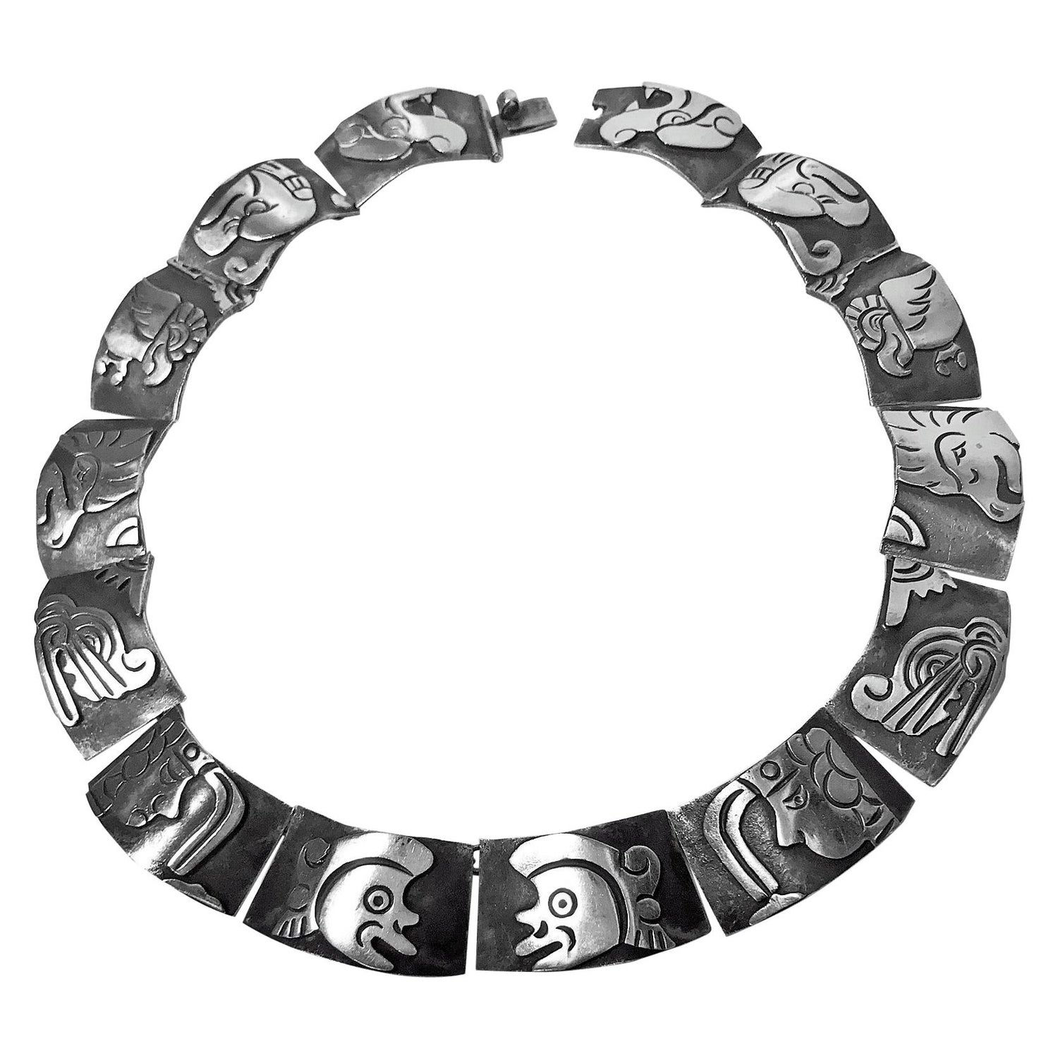 Gerardo Lopez Mexican 1950s Sterling Silver Aztec Deity Necklace at 1stDibs