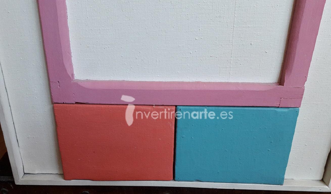 Abstract Geometric Stretchers Pink White Blue Metaphore Gerardo Rueda For Sale 1