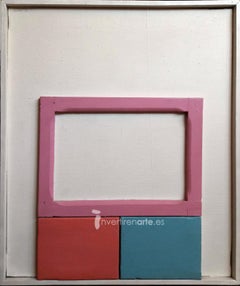 Vintage Abstract Geometric Stretchers Pink White Blue Metaphore Gerardo Rueda