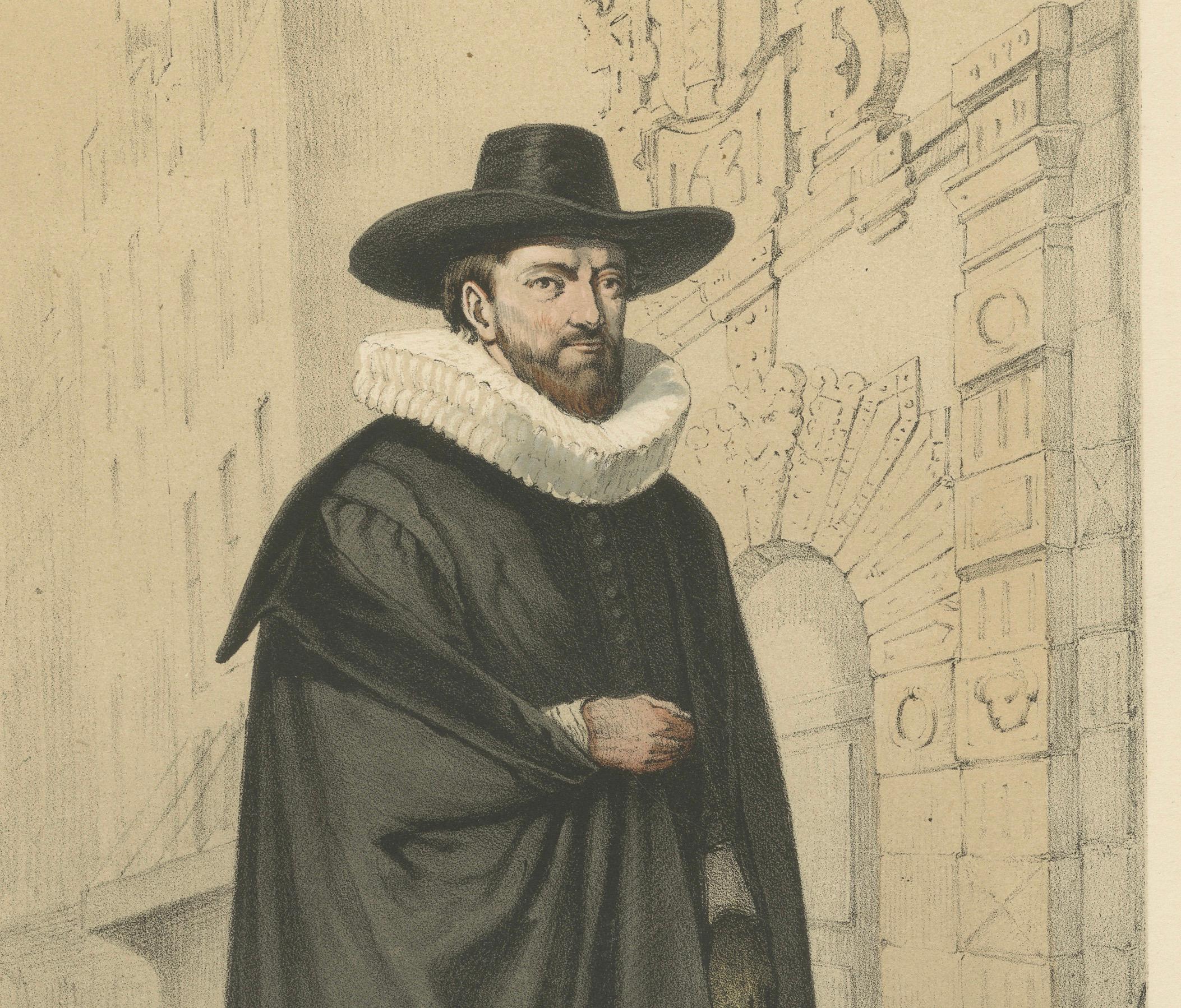 Gerardus Johannes Vossius – Dutch Humanist Scholar, 19th-Century Lithograph

This stately 19th-century hand-colored lithograph depicts Gerardus Johannes Vossius, one of the most respected Dutch humanist scholars and theologians of the seventeenth