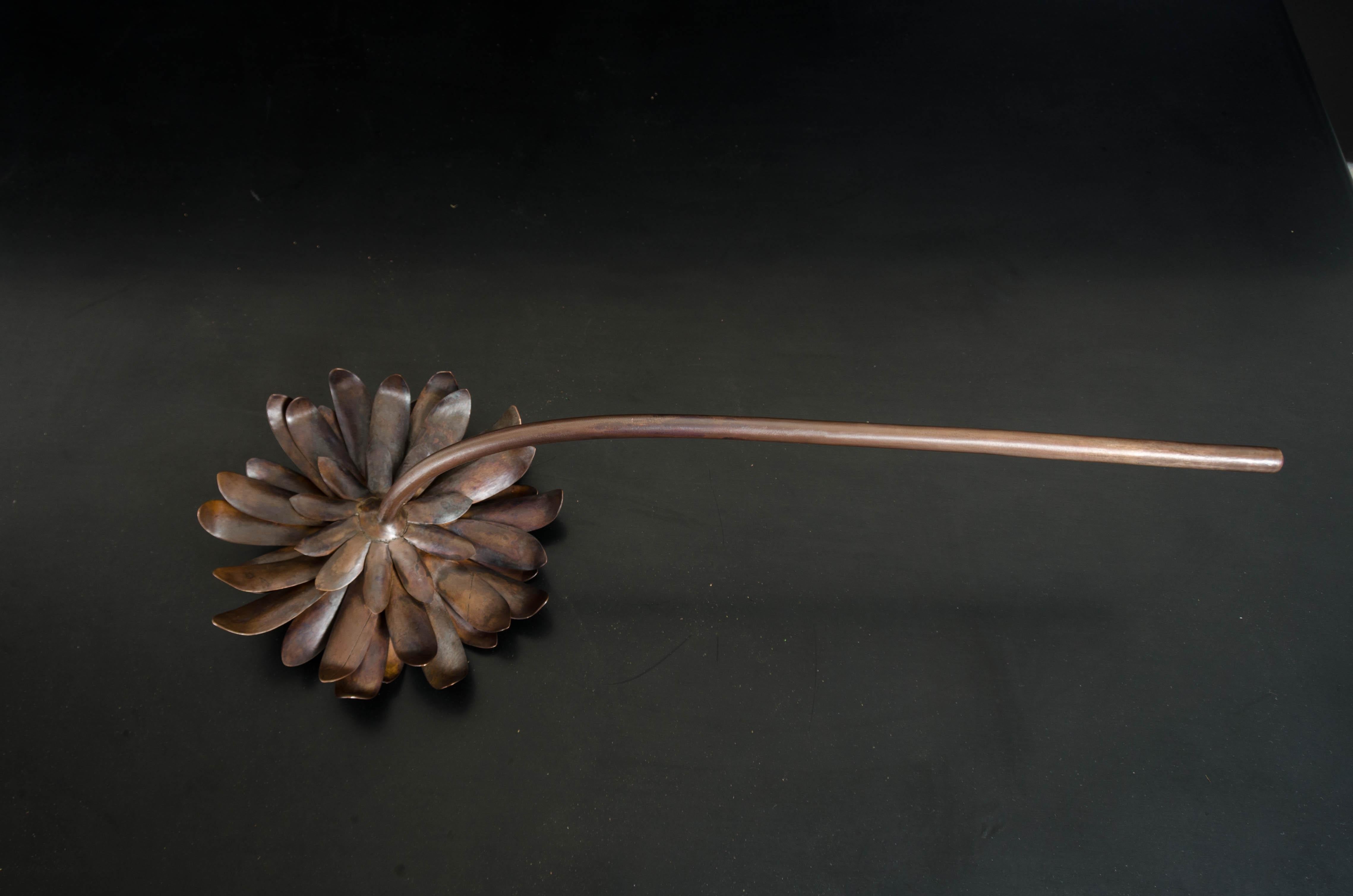 Gerber Daisy Flower Sculpture, Antique Copper by Robert Kuo, Hand Repousse In New Condition For Sale In Los Angeles, CA