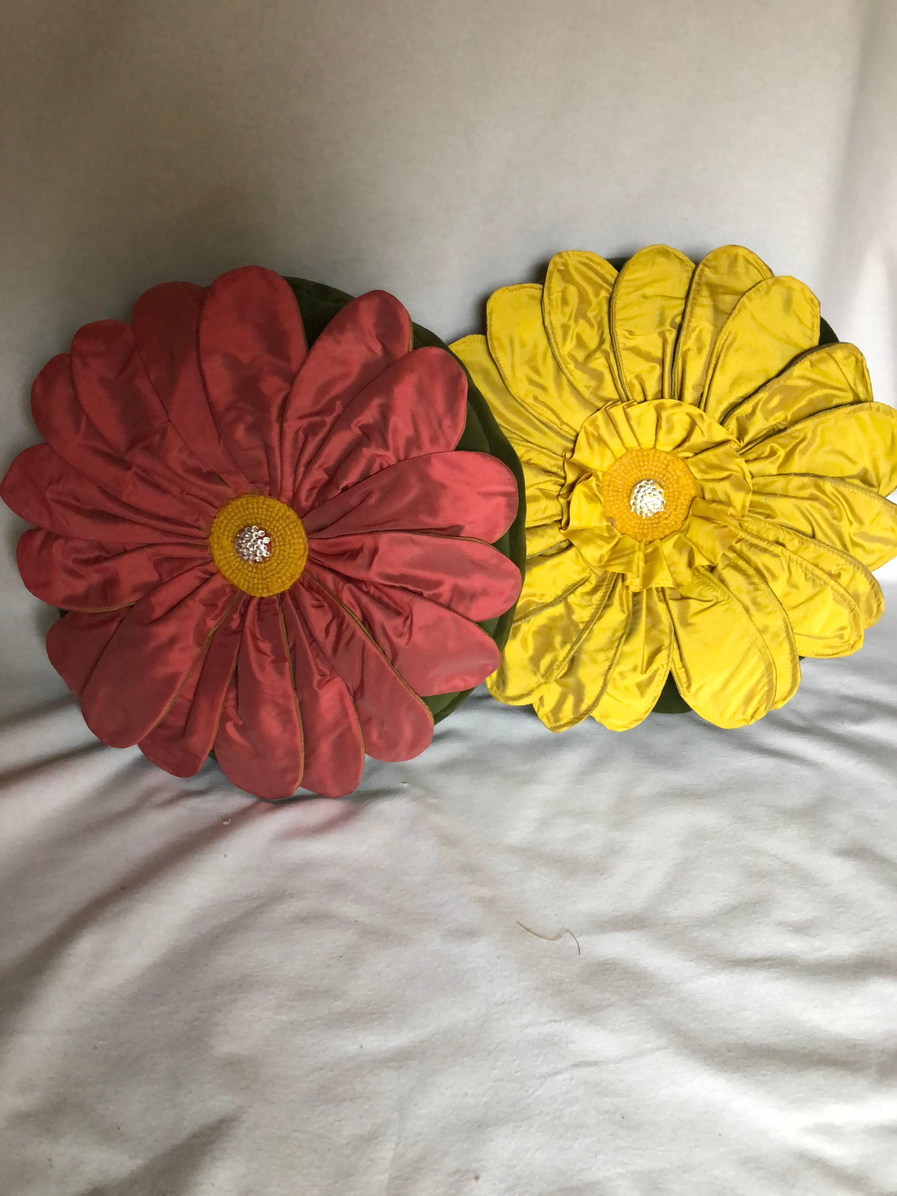 American Gerber Daisy Throw Pillow, Unusual Original Design, Signed Limited Ed. Pillow For Sale