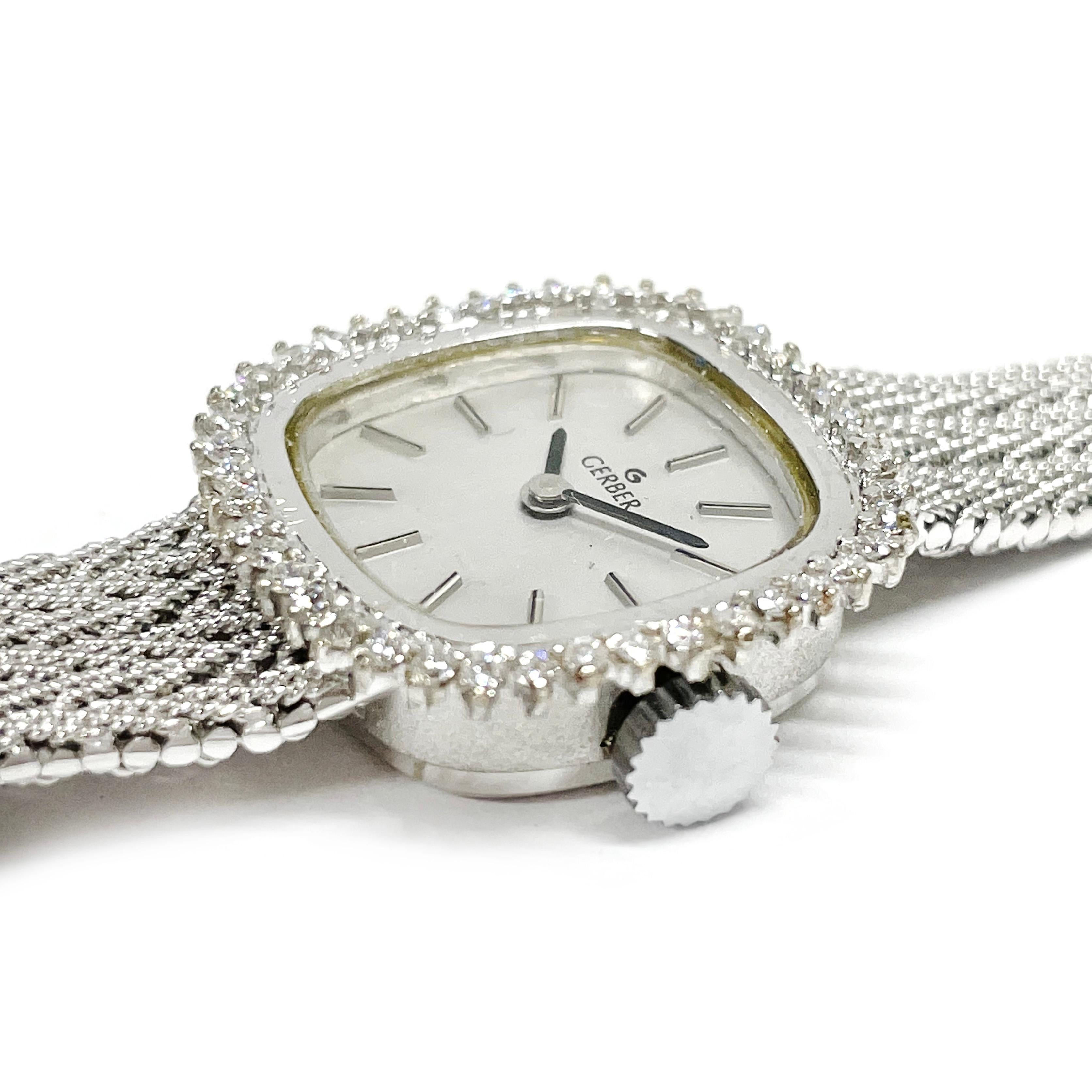 Rétro Gerber Montre-bracelet pour femme en or blanc et diamants en vente