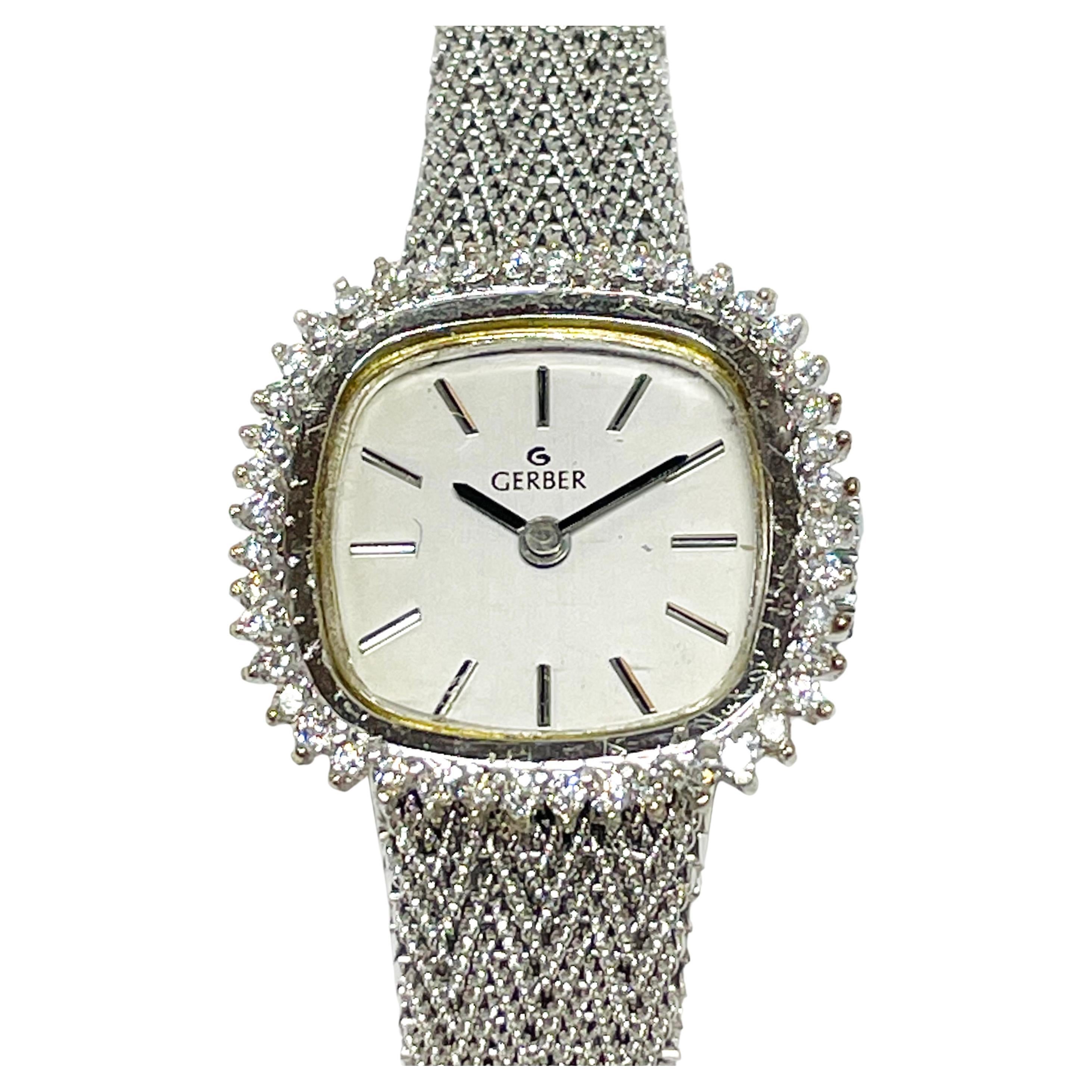 Gerber Montre-bracelet pour femme en or blanc et diamants