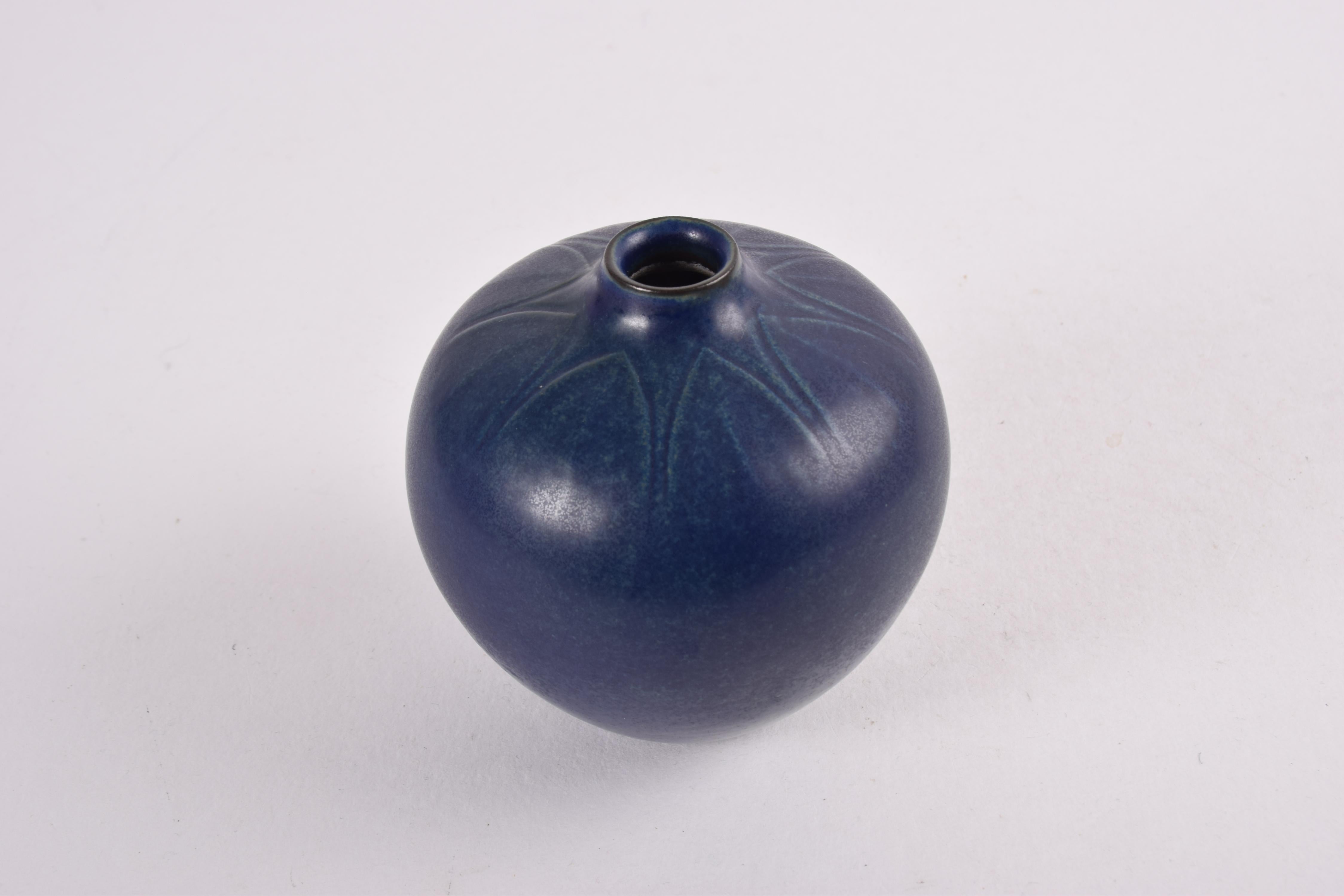 Glazed Gerd Bøgelund for Royal Copenhagen Blue Teardrop Vase Danish Modern Ceramic 1960