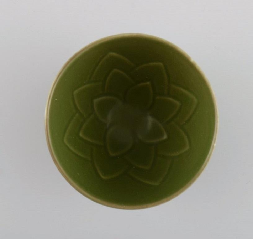 Scandinavian Modern Gerd Bøgelund for Royal Copenhagen, Bowl in Glazed Ceramics with Lotus Flower For Sale