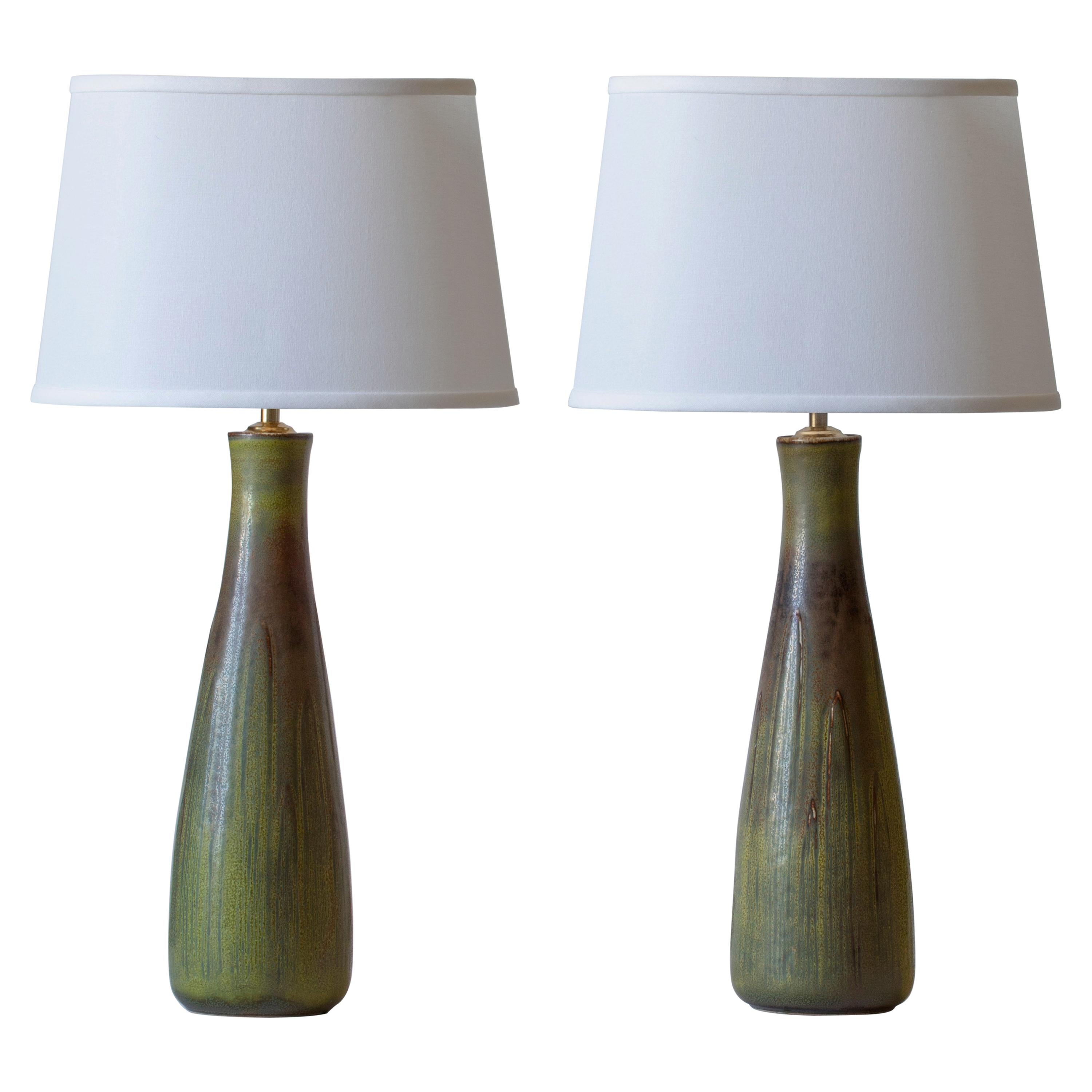 Gerd Bøgelund / Royal Copenhagen, Pair of Danish Solfatara Glaze Stoneware Lamps