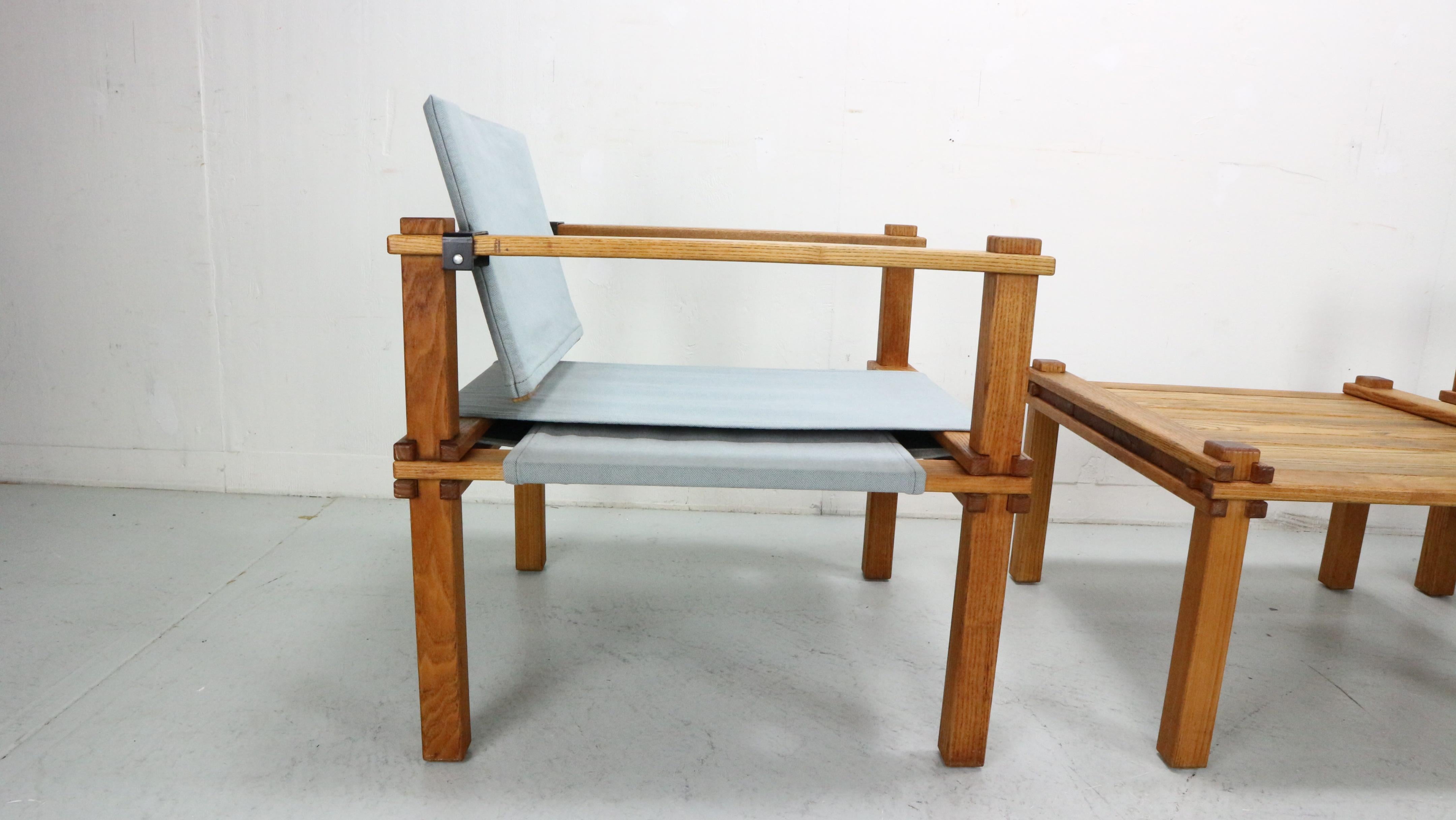 Gerd Lange Japandi style safari arm-chairs and Table, 1965 For Sale 4
