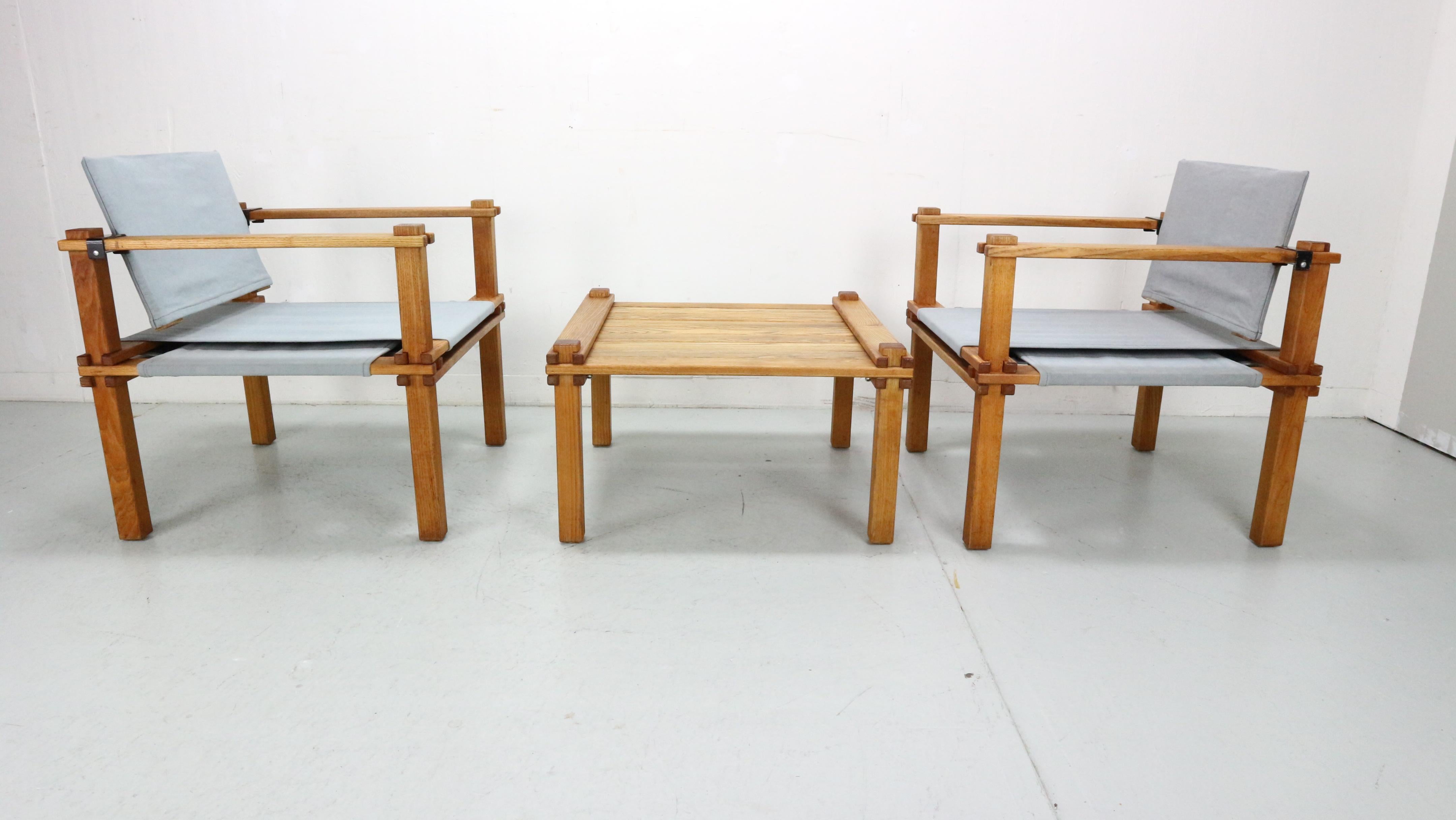 Gerd Lange Japandi style safari arm-chairs and Table, 1965 For Sale 6