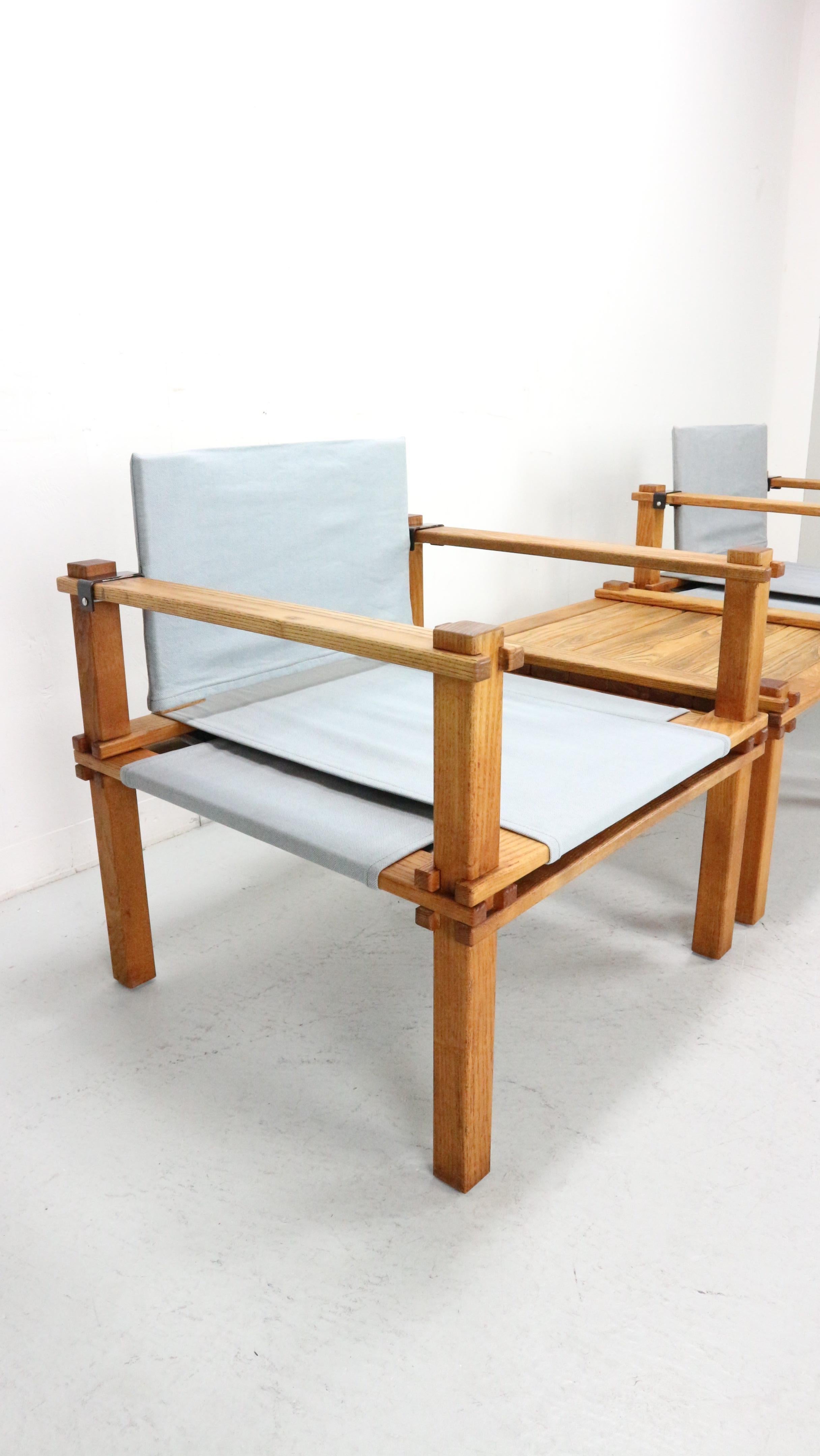 Gerd Lange Japandi style safari arm-chairs and Table, 1965 In Good Condition For Sale In The Hague, NL