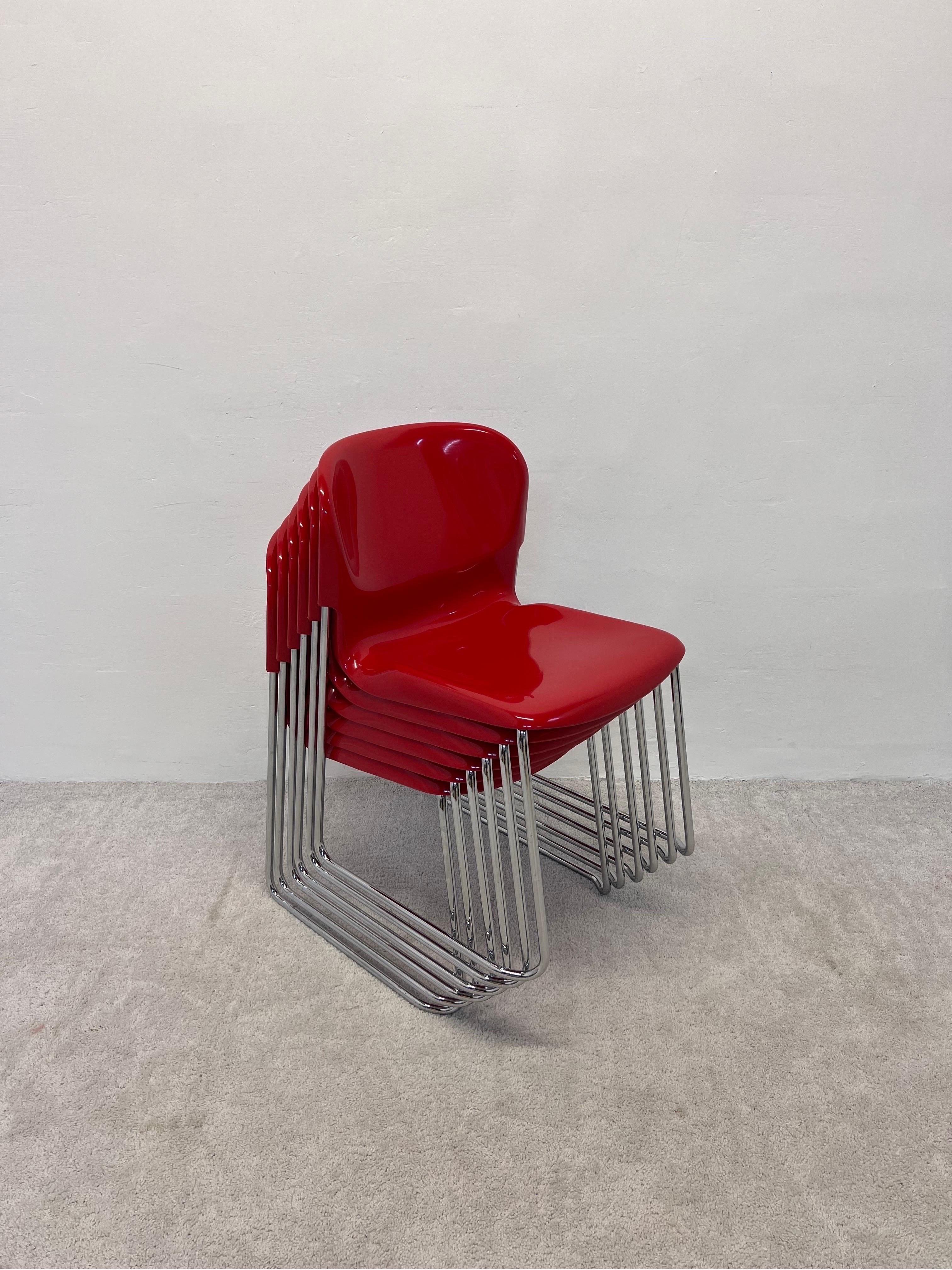 Gerd Lange Red DSM400K Nova Chairs for Atelier International, Set of Six For Sale 11