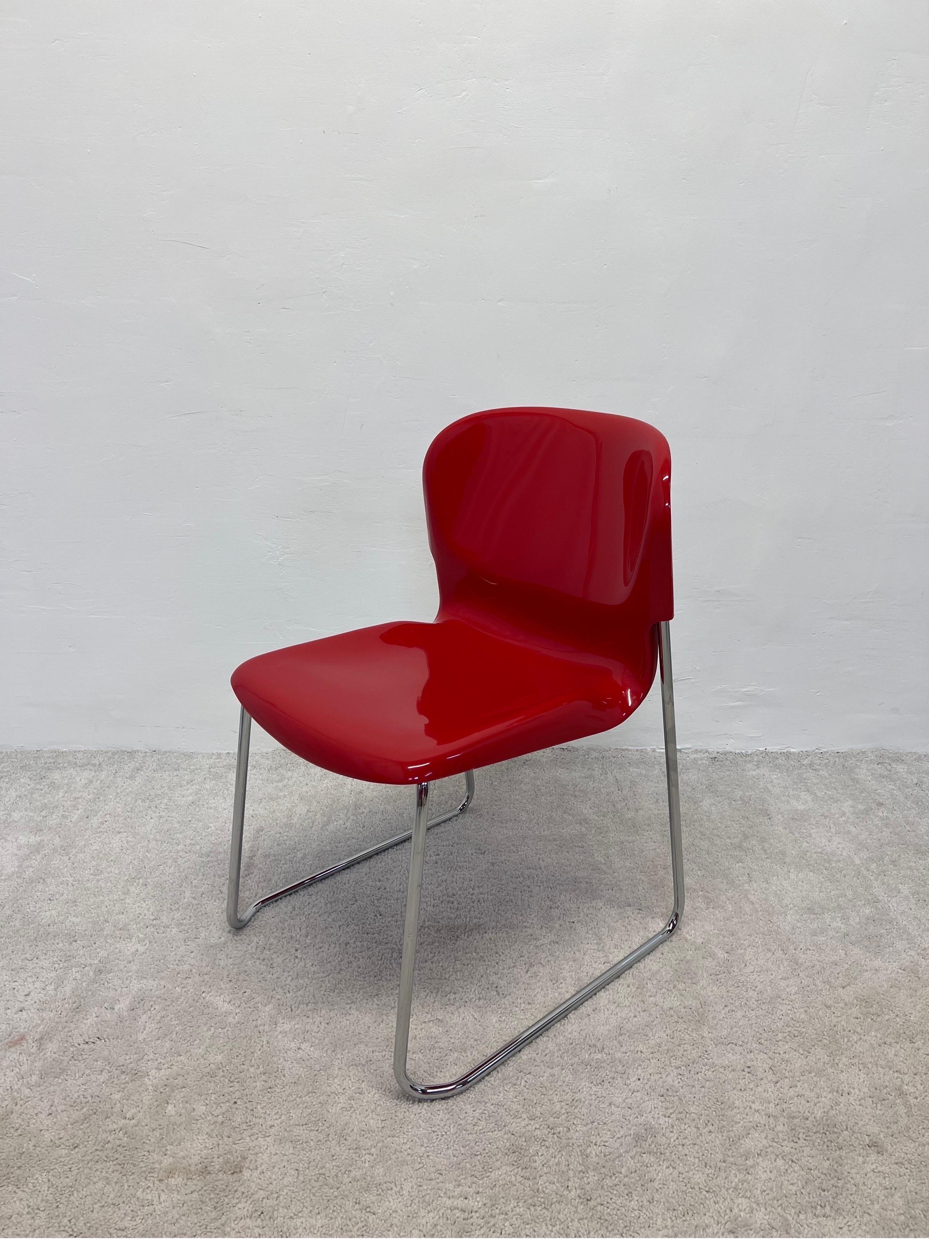 Chrome Gerd Lange ensemble de six chaises Nova rouges DSM400K pour Atelier International en vente