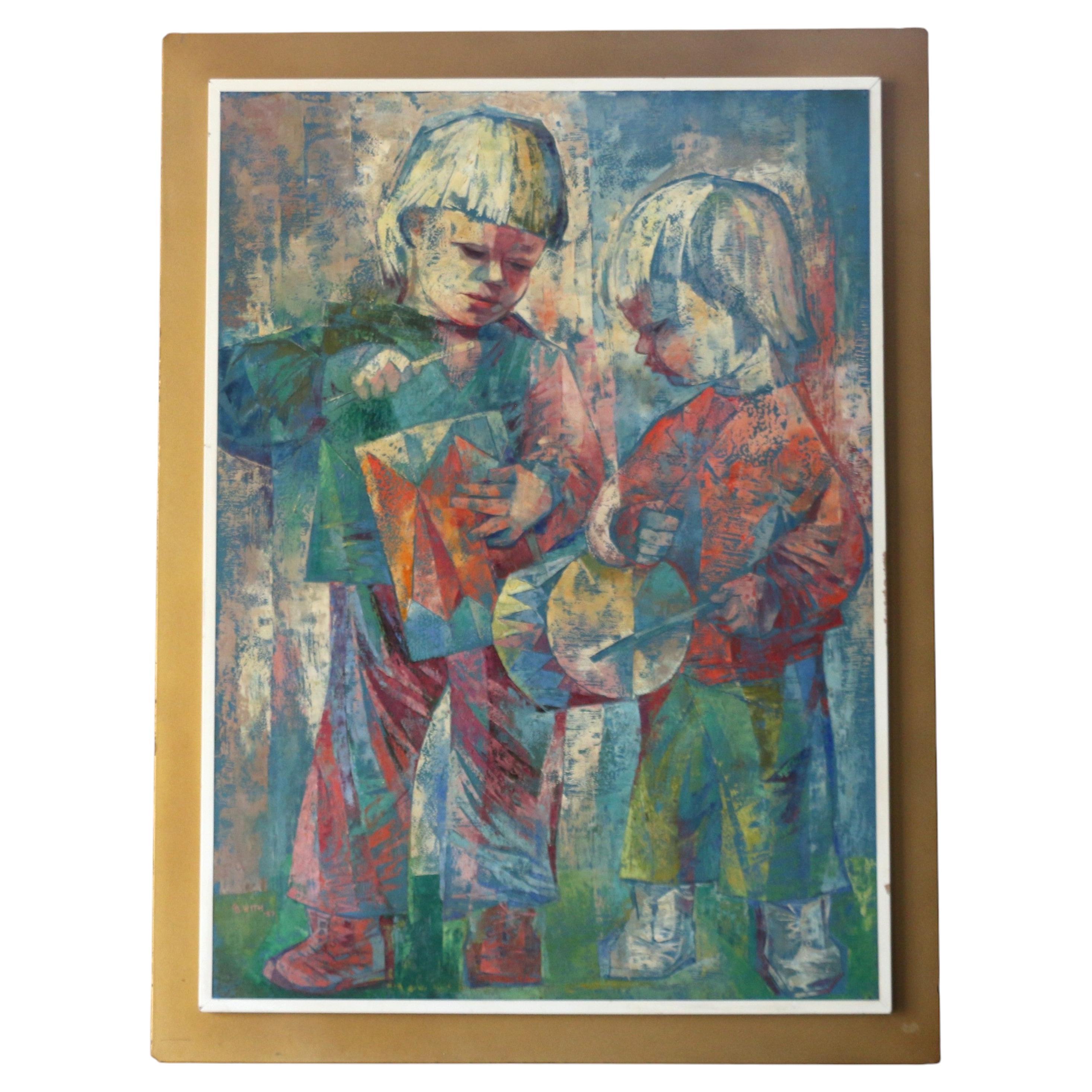 Gerda B. With (Germany, 1910–2002) “Little Drummers” Painting, 1957 For Sale
