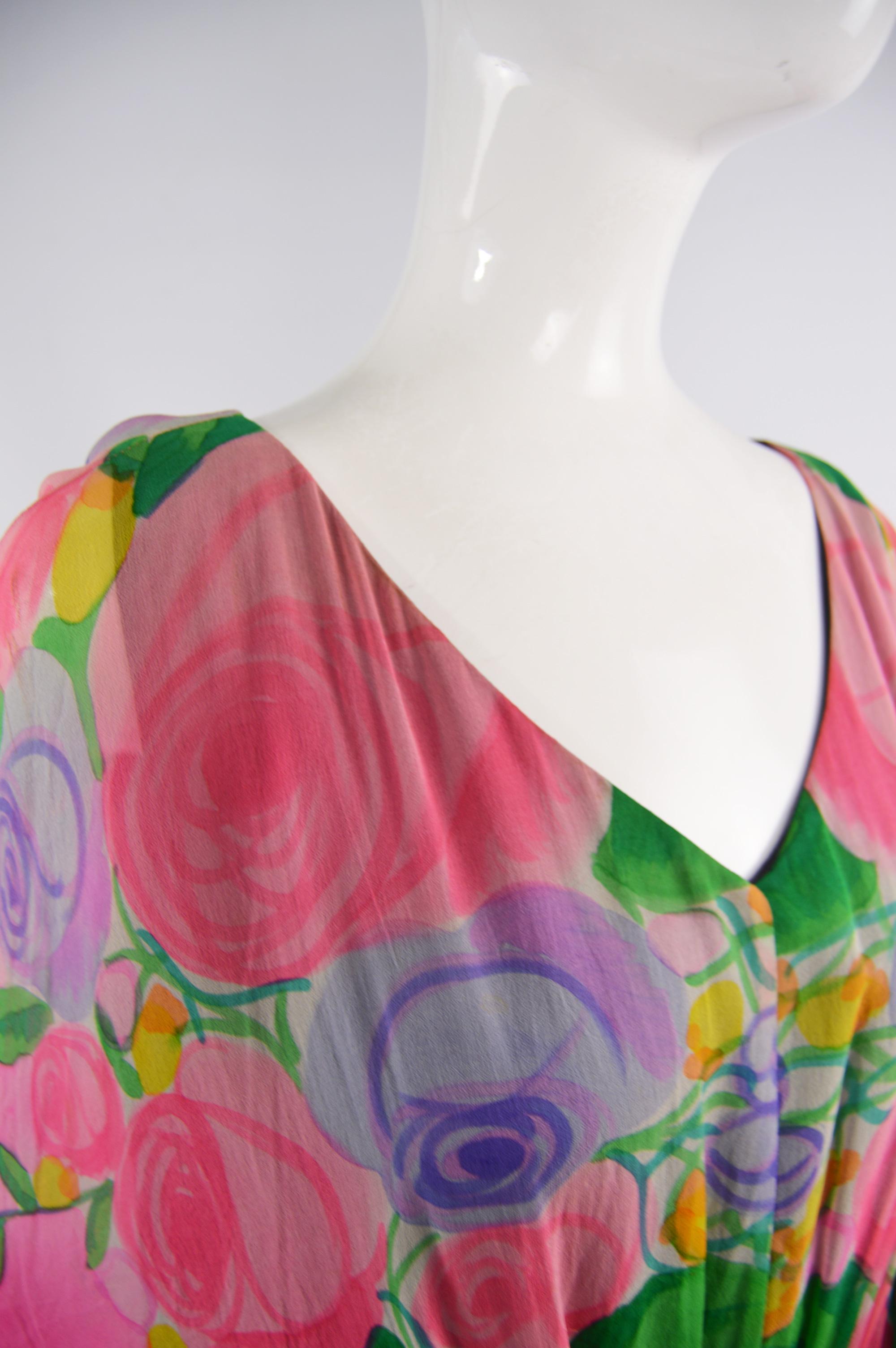 Women's Gerda Gregor Vintage 1980s Pink Silk Chiffon Kaftan Dress For Sale
