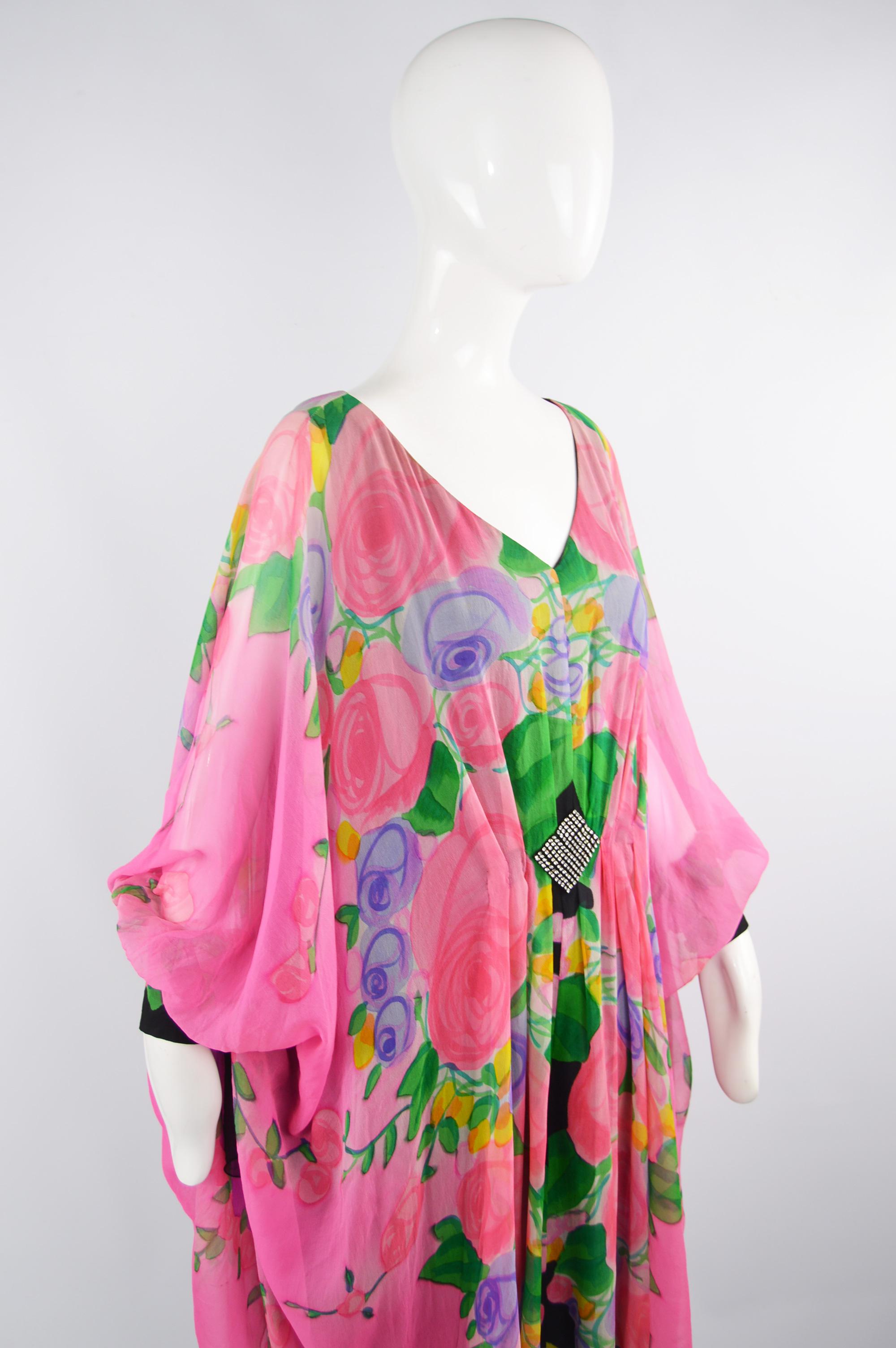 Gerda Gregor Vintage 1980s Pink Silk Chiffon Kaftan Dress For Sale 1