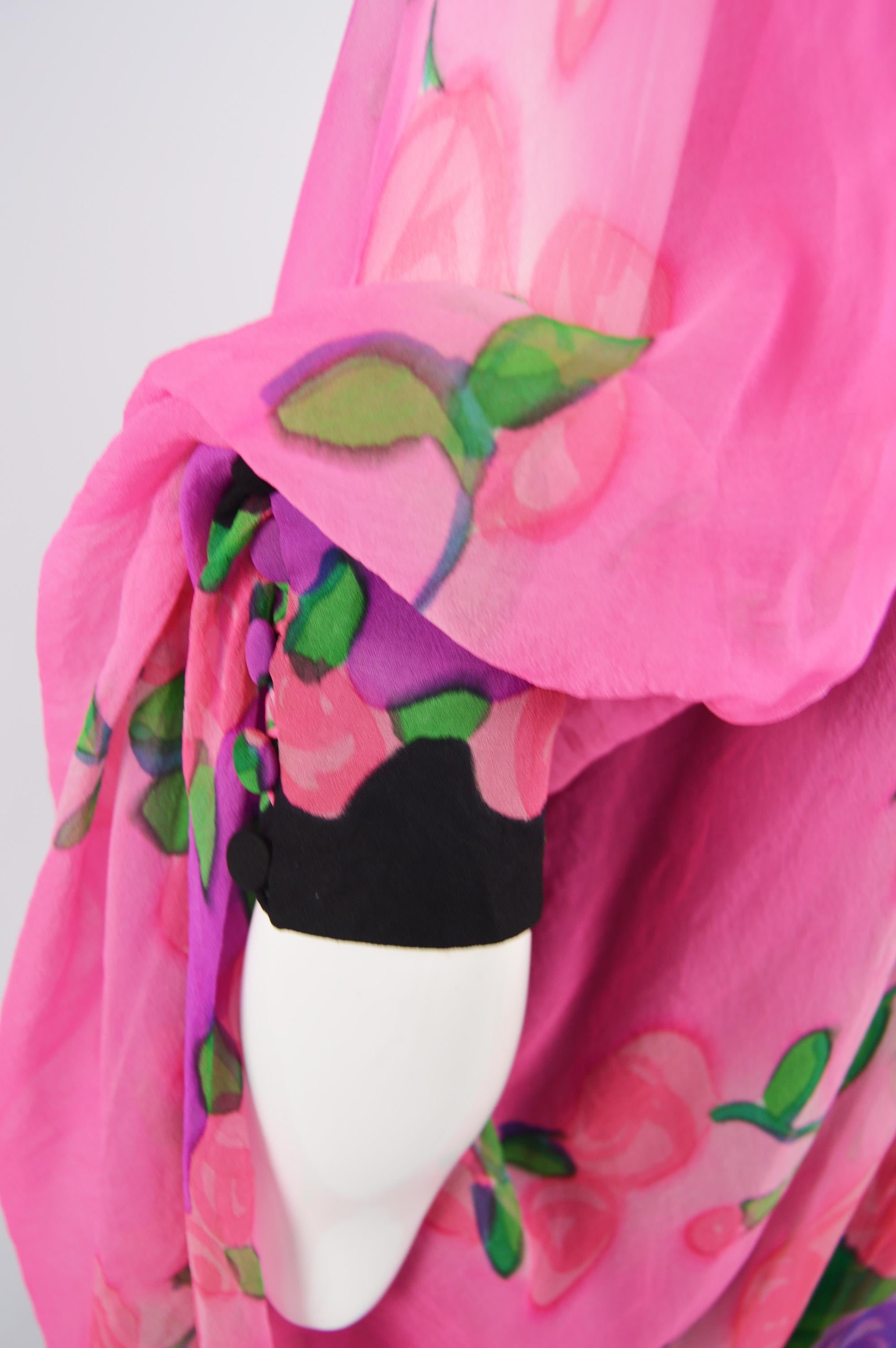 Gerda Gregor Vintage 1980s Pink Silk Chiffon Kaftan Dress For Sale 2