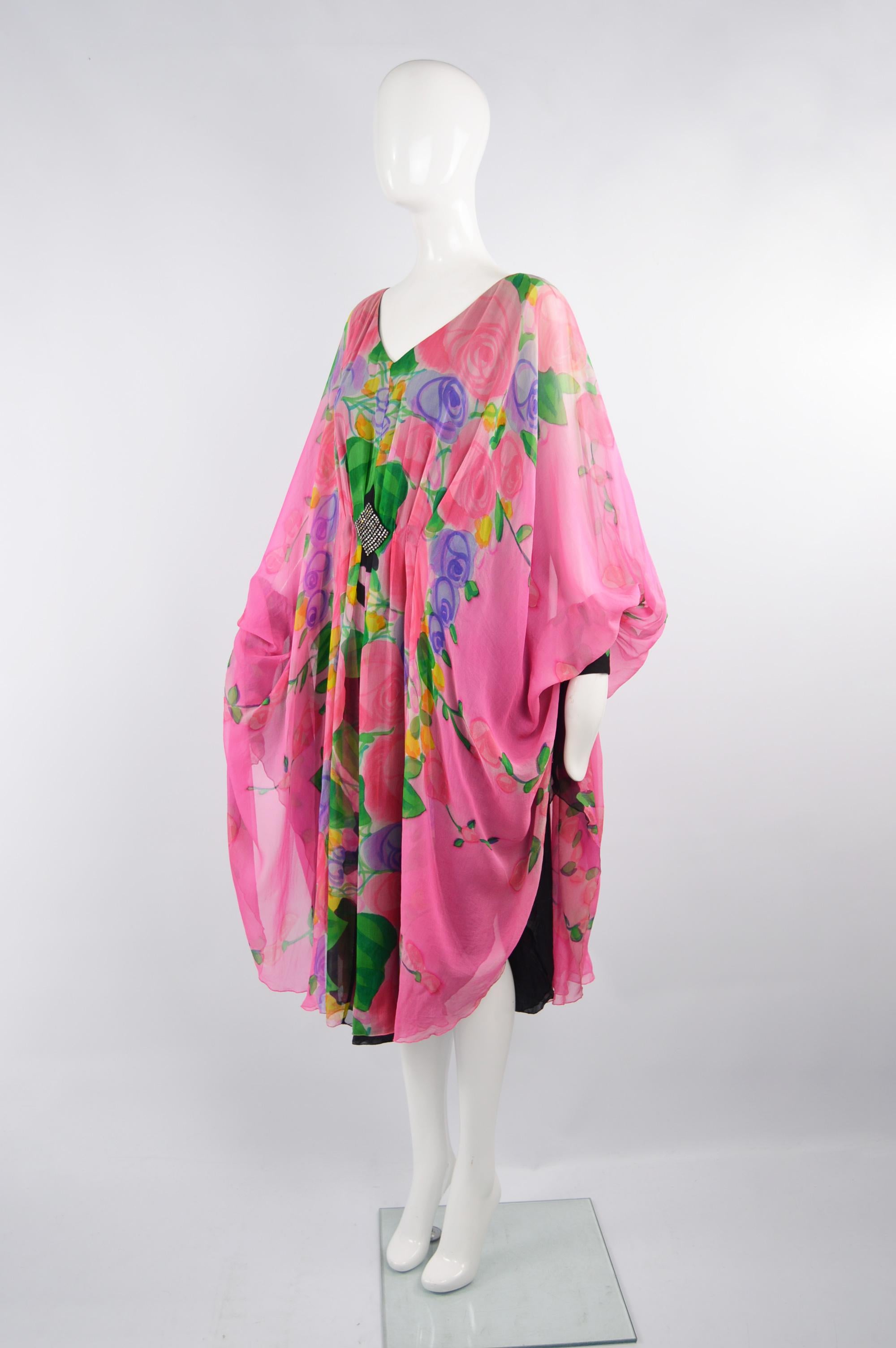 Gerda Gregor Vintage 1980s Pink Silk Chiffon Kaftan Dress For Sale 3