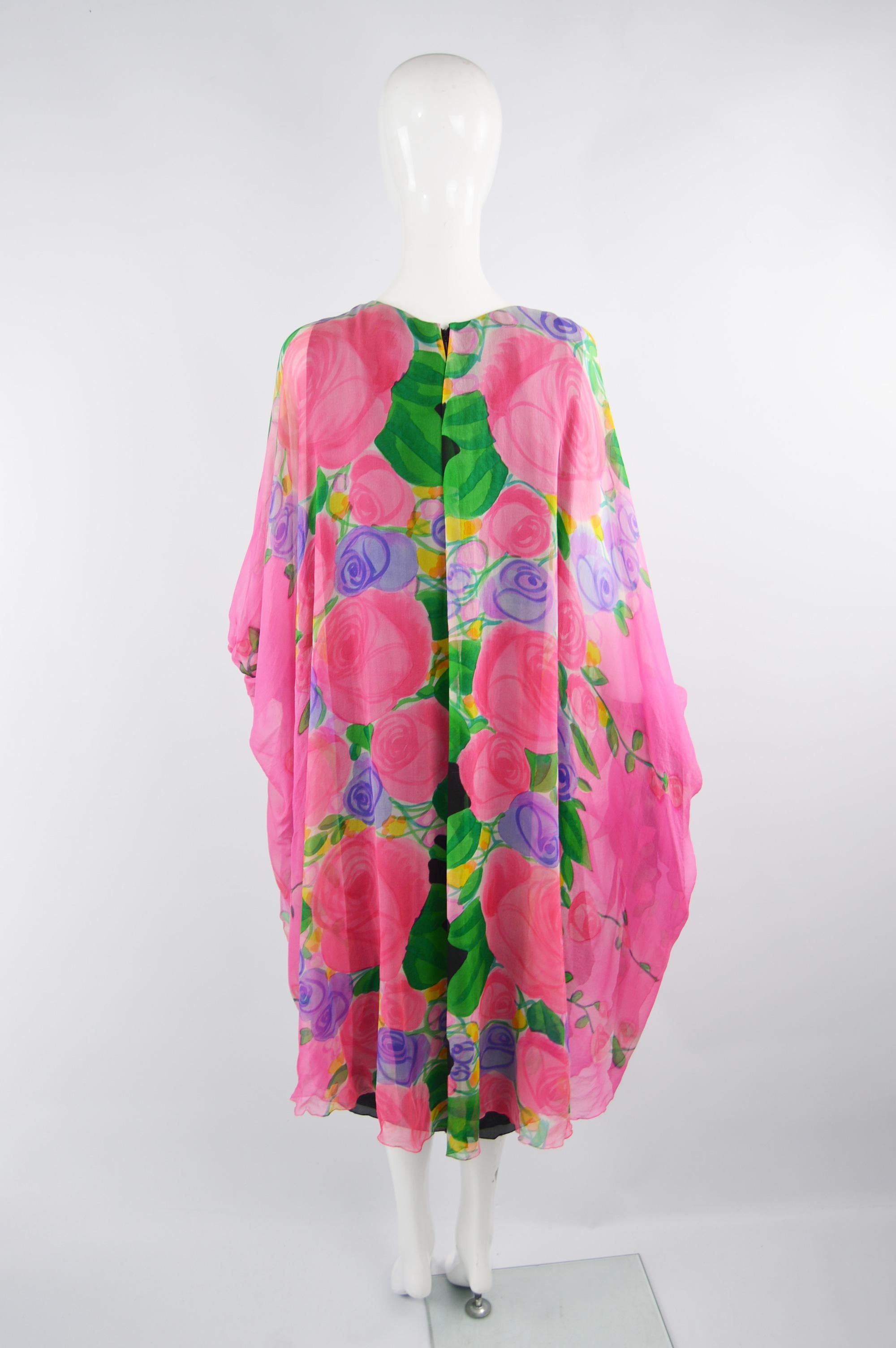 Gerda Gregor Vintage 1980s Pink Silk Chiffon Kaftan Dress For Sale 4