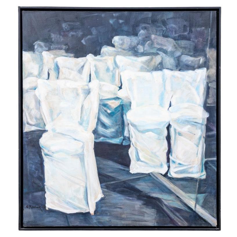 Gerda Kominik (Austria, 20th C.) Oil On Canvas with Slip Covered Chairs