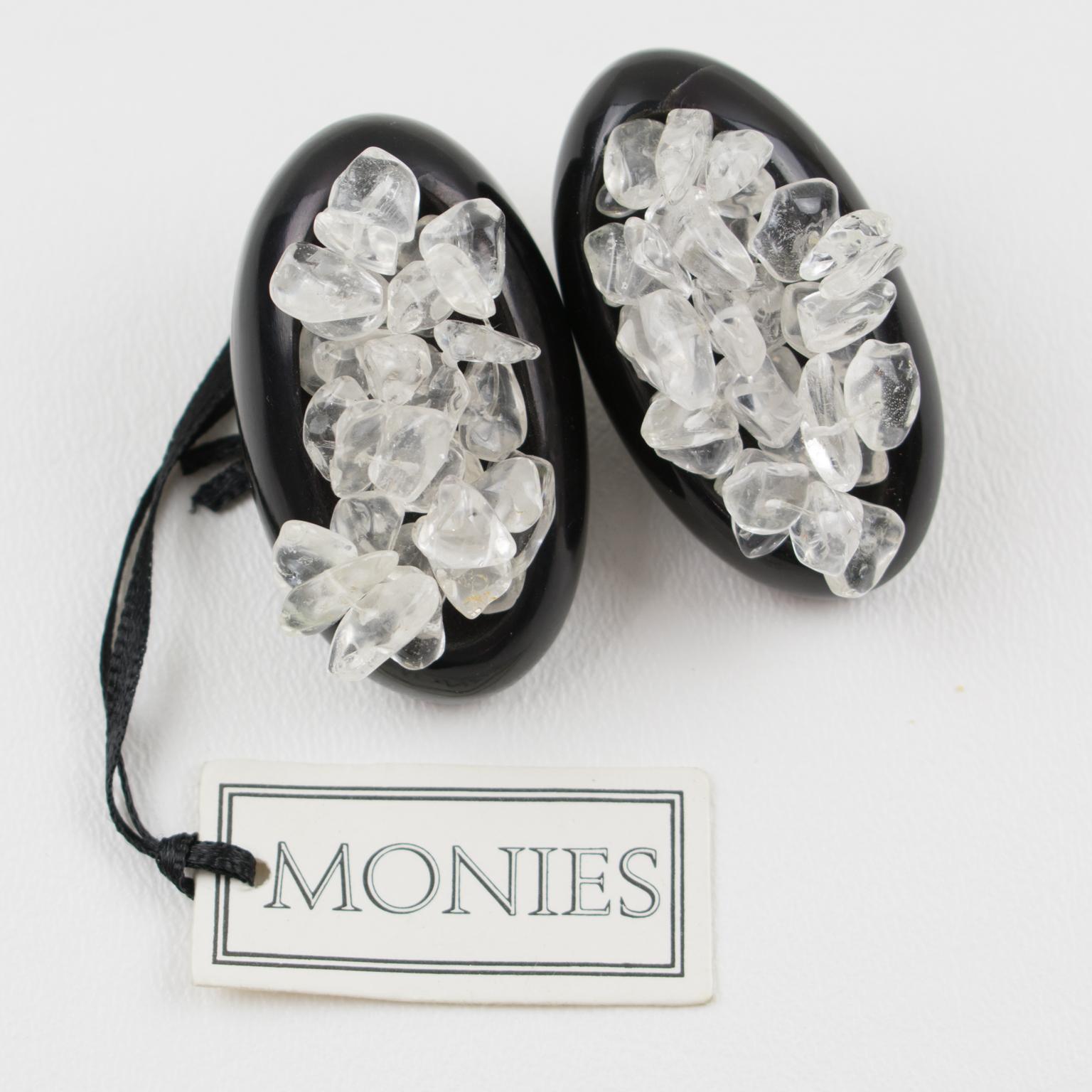 Monies Horn and Quartz Clip Earrings In Excellent Condition In Atlanta, GA