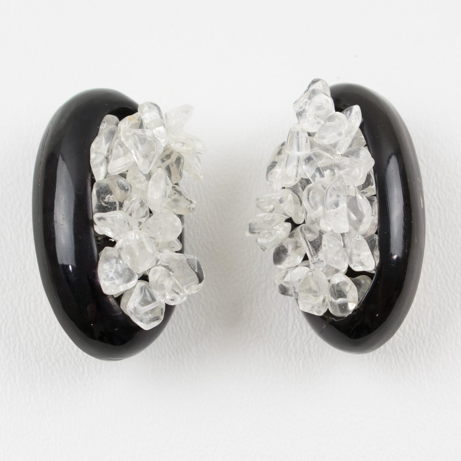 Women's or Men's Monies Horn and Quartz Clip Earrings