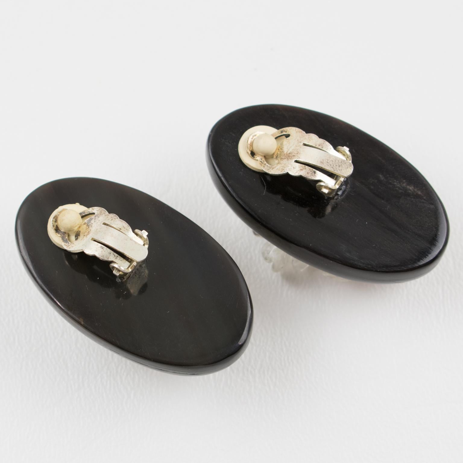Monies Horn and Quartz Clip Earrings 1