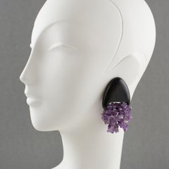 Gerda Lyngaard for Monies Dangle Clip Earrings Ebony Wood & Amethyst Stones