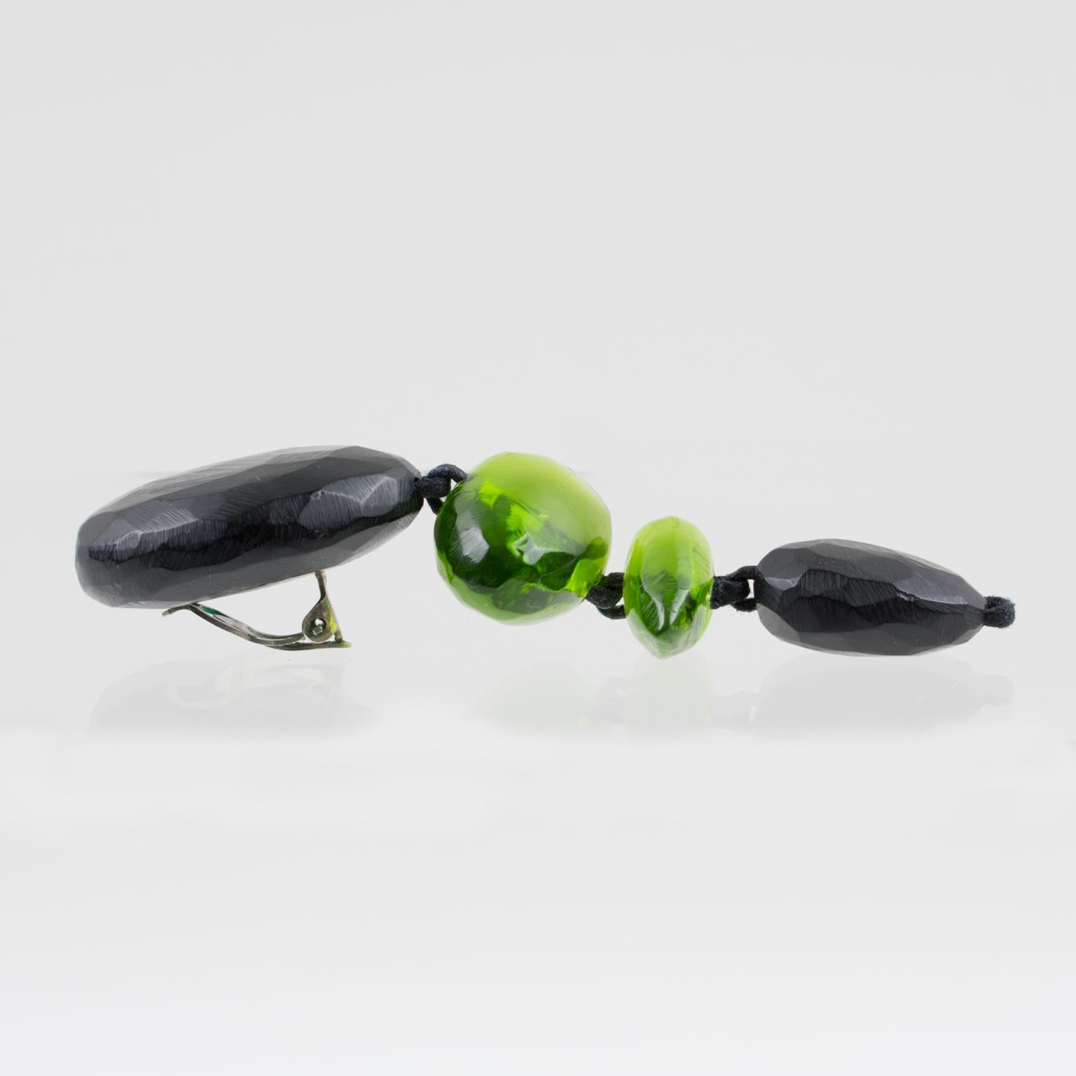 Monies Dangle Resin Clip Earrings Black and Green 1