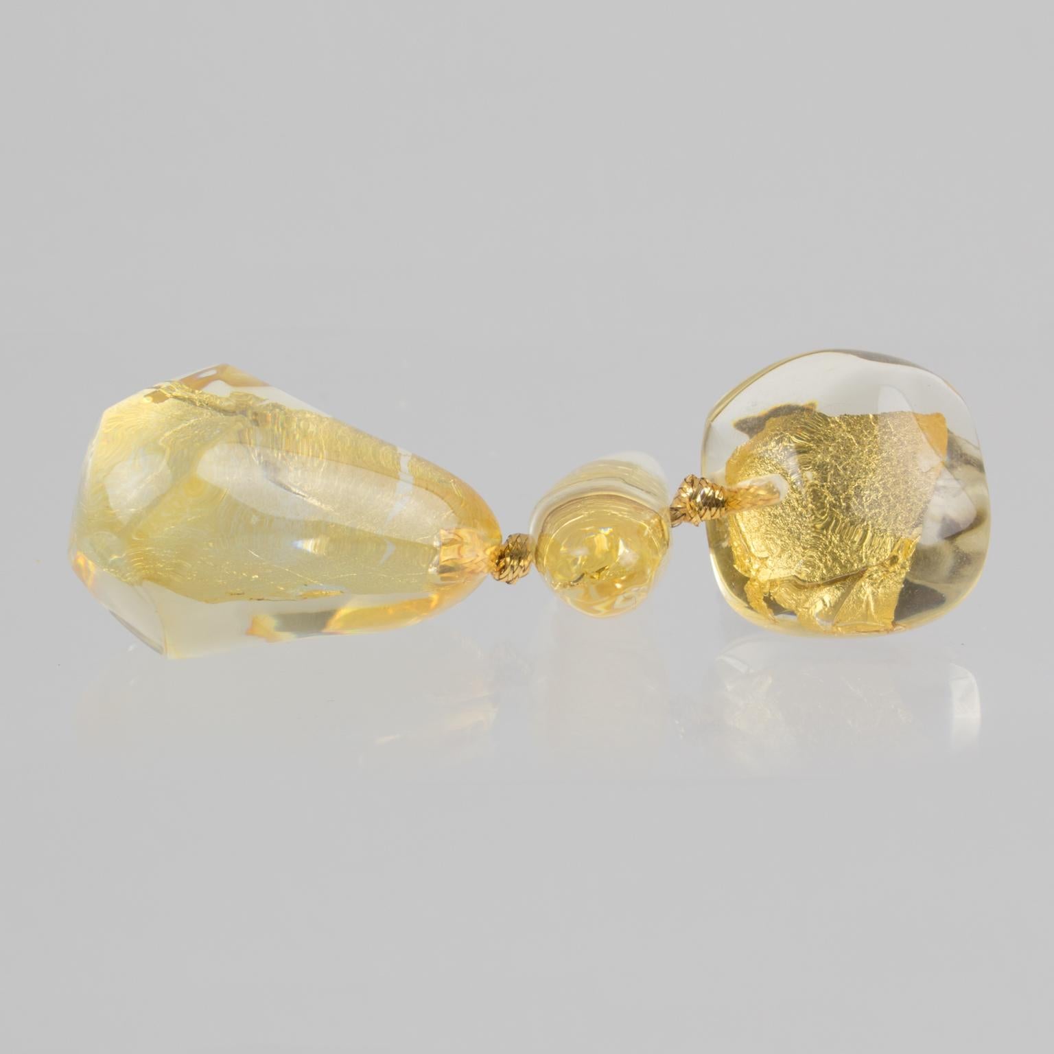 Women's or Men's Gerda Lyngaard for Monies Oversized Dangling Clip Earrings Resin with Gold Foil