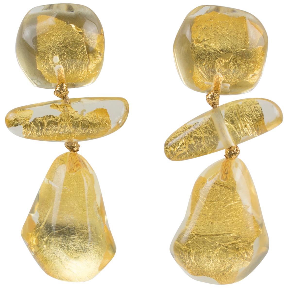 Gerda Lyngaard for Monies Oversized Dangling Clip Earrings Resin with Gold Foil
