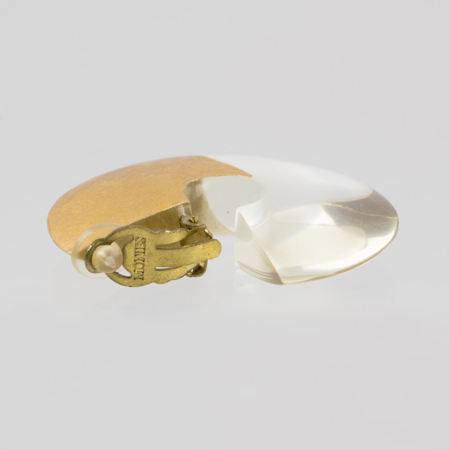 Modernist Monies Acrylic Gold Foil Hoop Clip Earrings