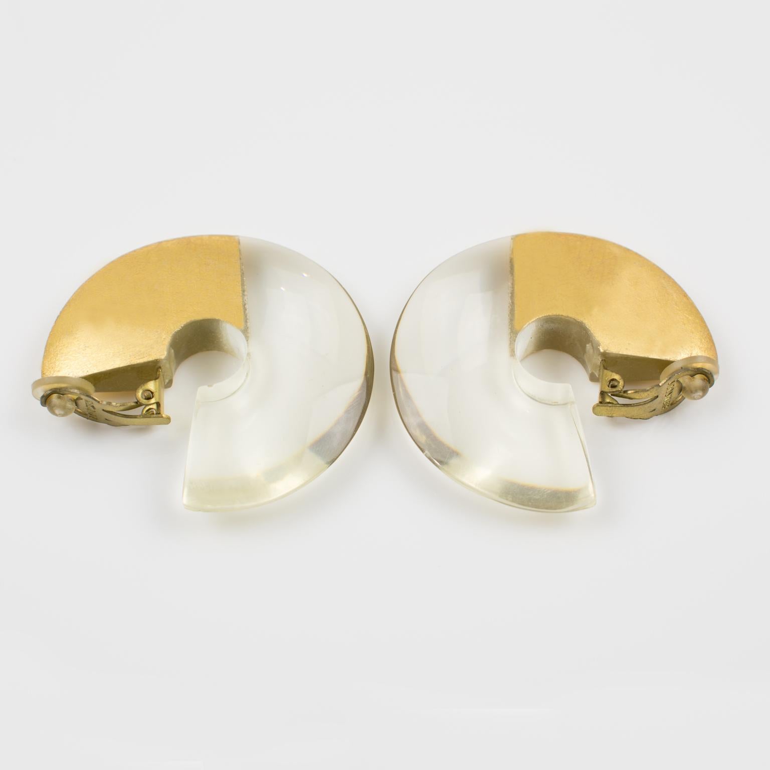 Women's or Men's Monies Acrylic Gold Foil Hoop Clip Earrings