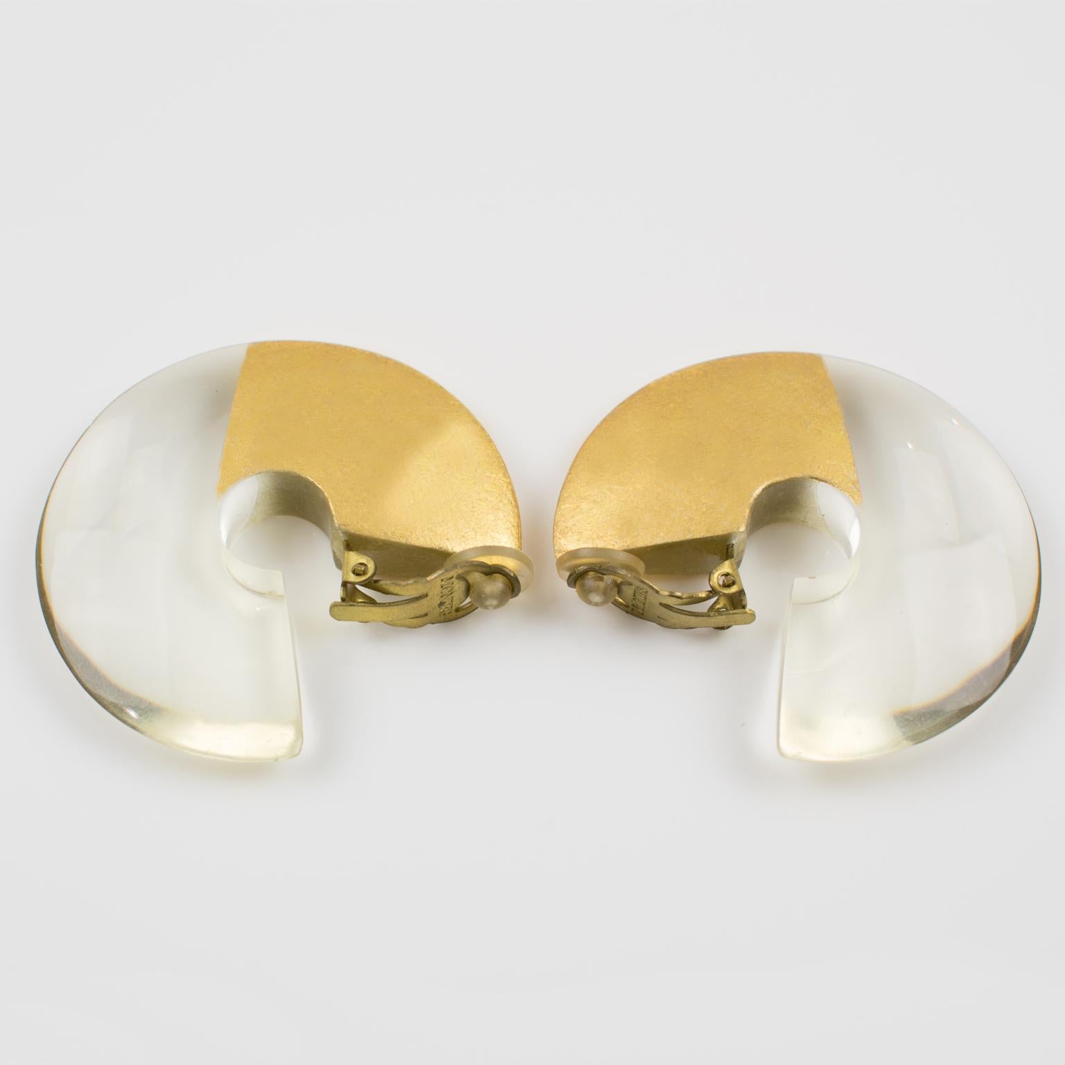 Monies Acrylic Gold Foil Hoop Clip Earrings 1