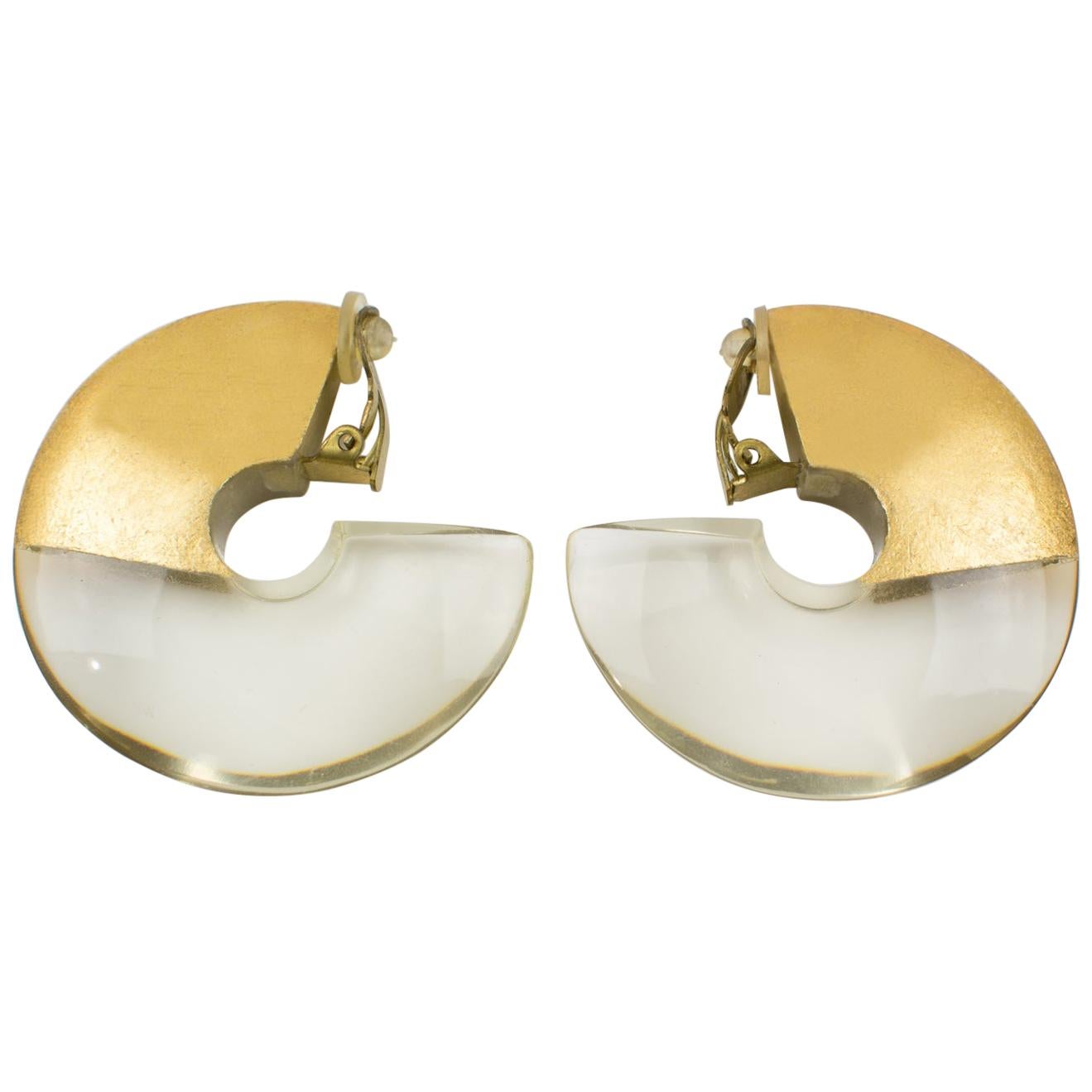 Monies Acrylic Gold Foil Hoop Clip Earrings