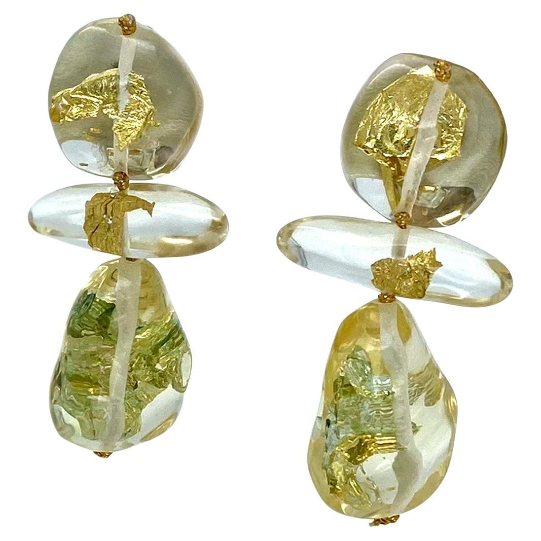 Gerda Lynggaard for Monies Lucite Dangle Earrings with Gold Foil For Sale 1