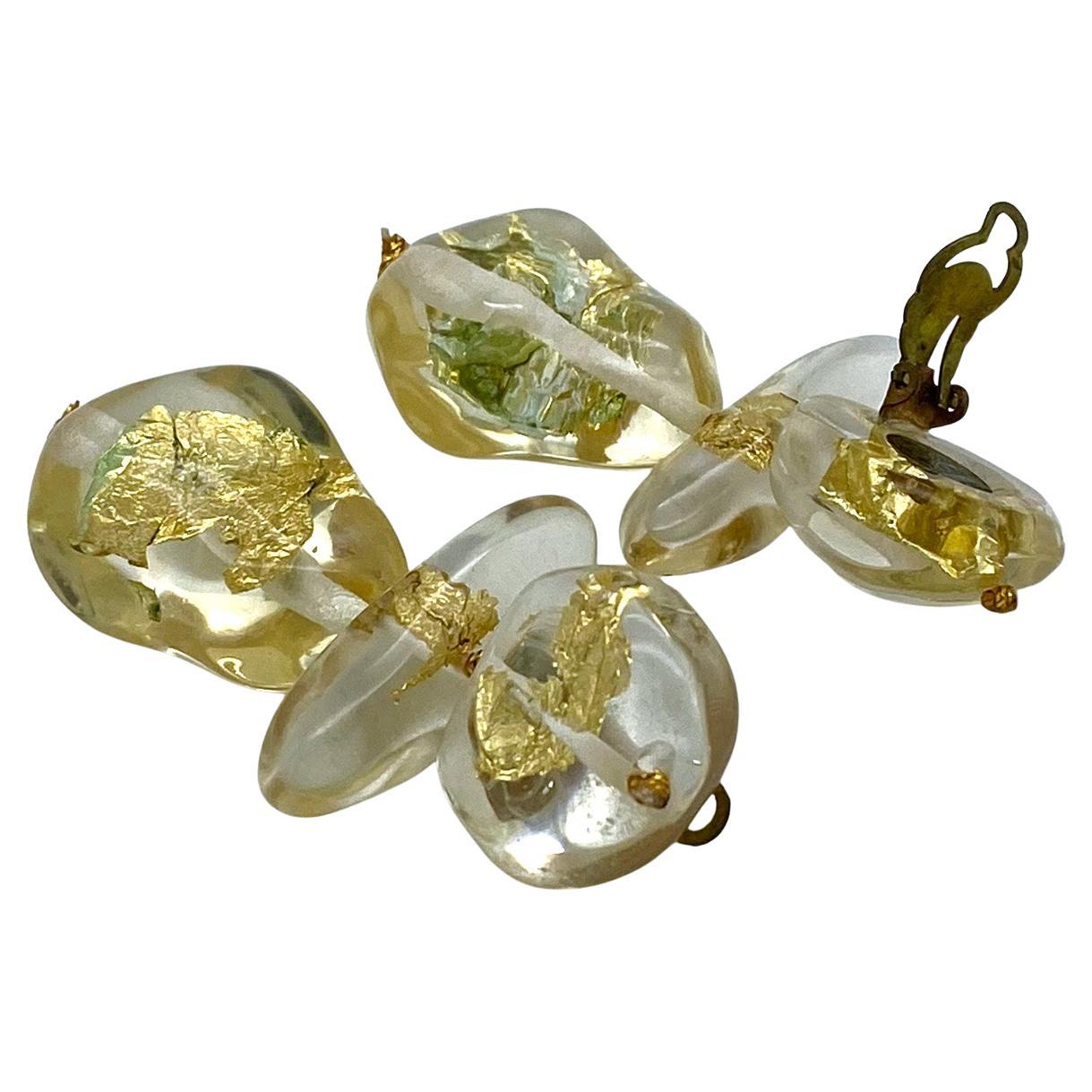 Gerda Lynggaard for Monies Lucite Dangle Earrings with Gold Foil For Sale 3