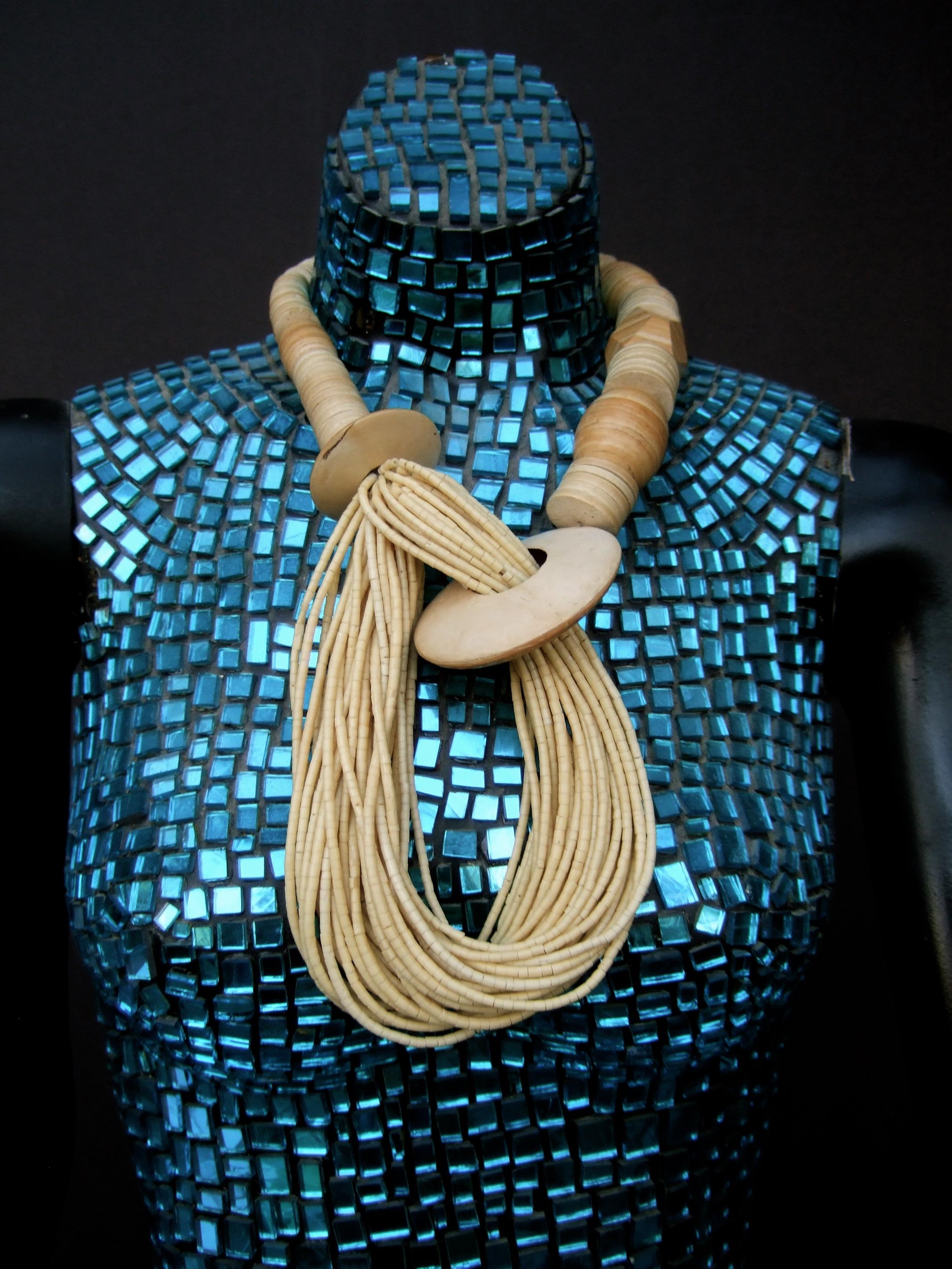 Women's Gerda Lynggaard Monies Massive Wood Design Artisan Statement Necklace c 1980s