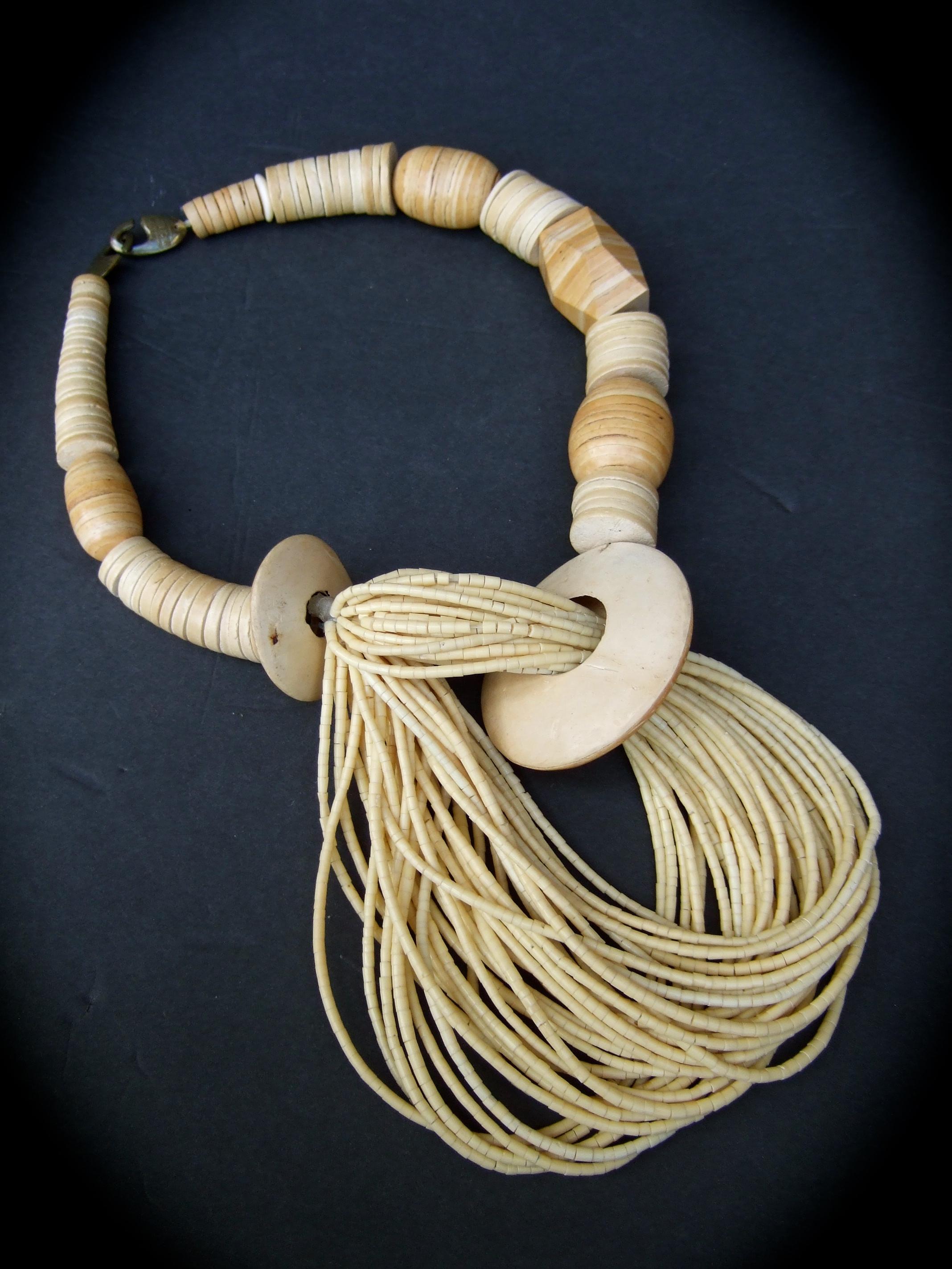Gerda Lynggaard Monies Massive Wood Design Artisan Statement Necklace c 1980s 2