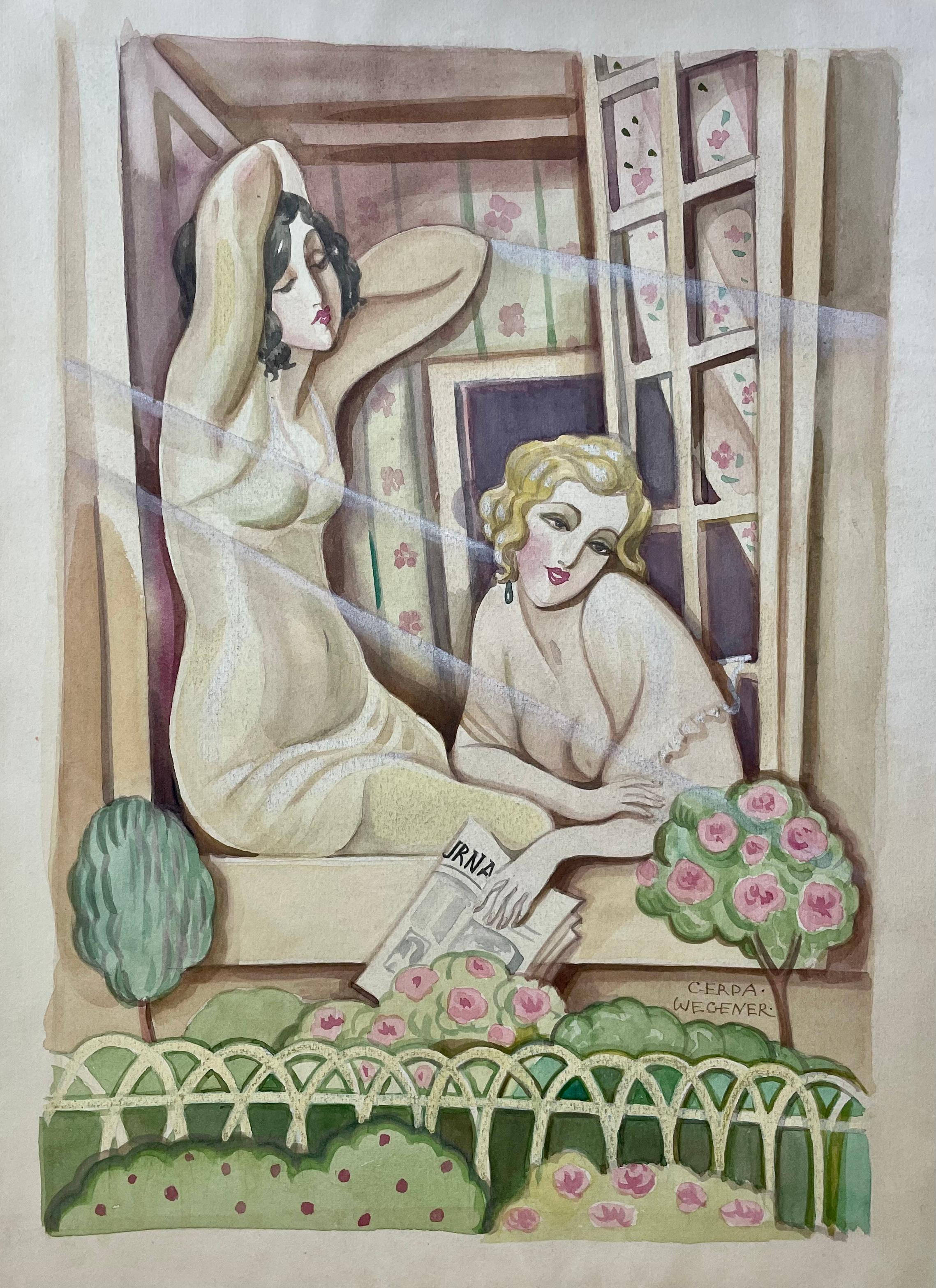 Gerda Wegener Figurative Painting - Two Women in the Window