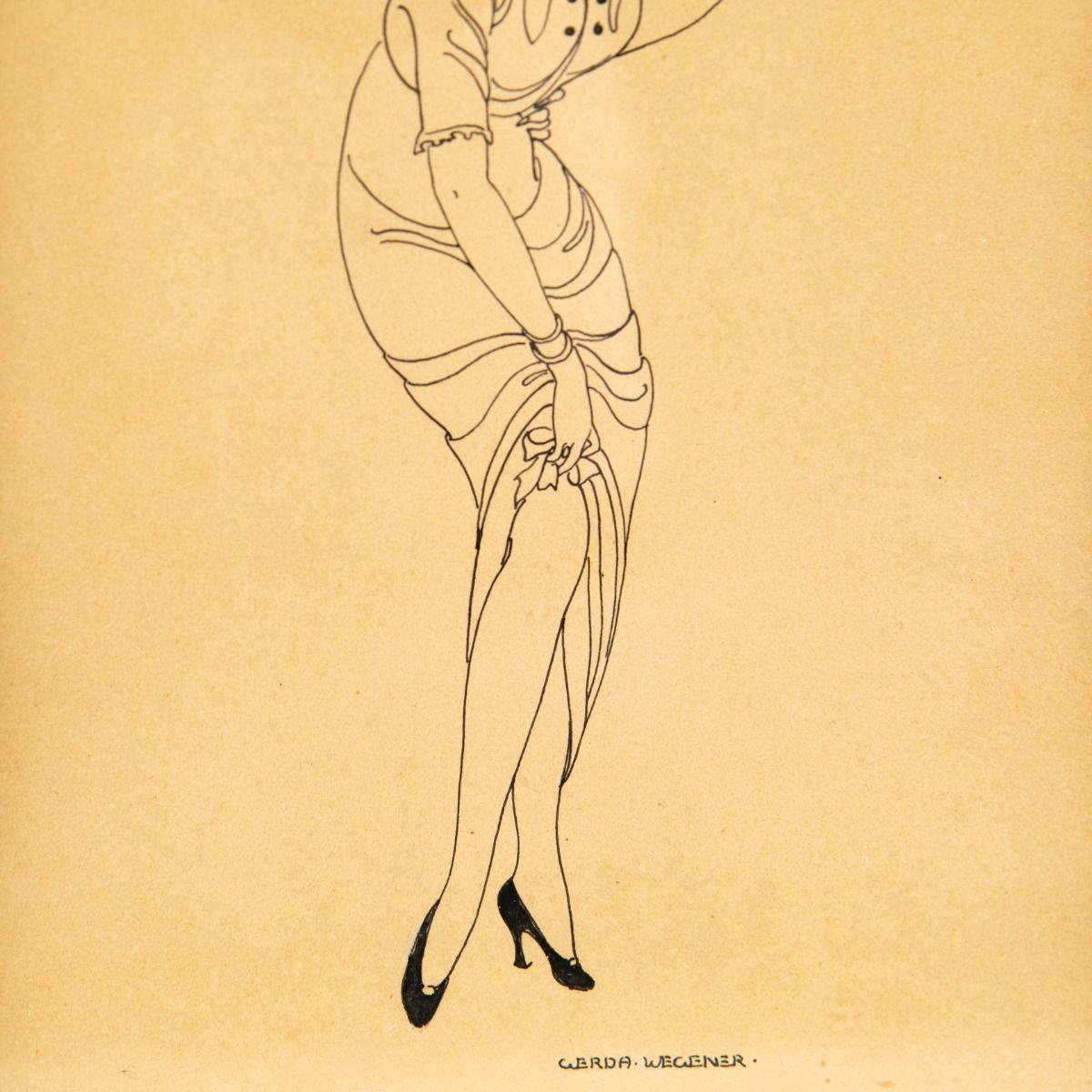 Gerda Wegener Signed Art Deco Ink Drawing of a Flapper Woman In Good Condition In Kastrup, DK
