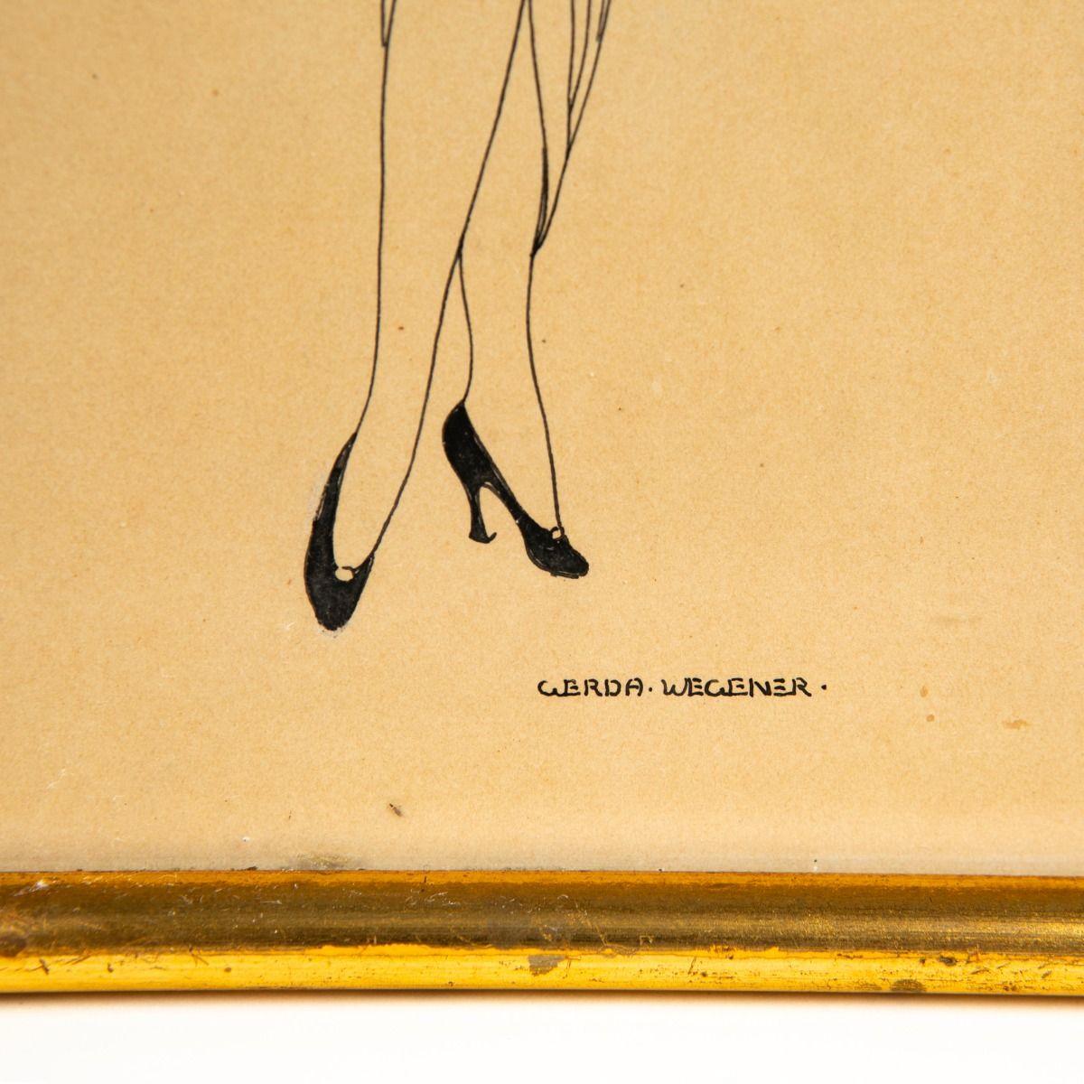 20th Century Gerda Wegener Signed Art Deco Ink Drawing of a Flapper Woman