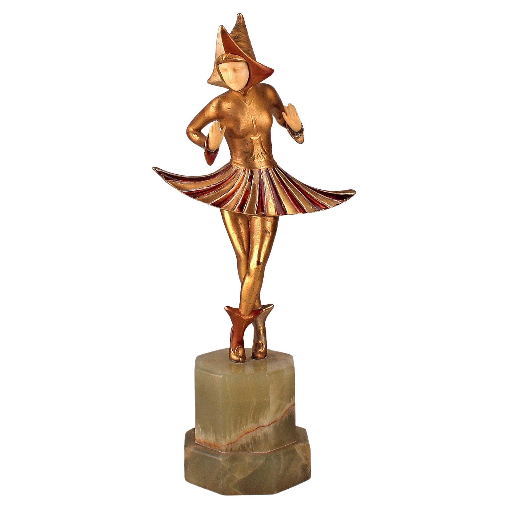 Danza cósmica" de Gerdago: Escultura Criselefantina Art Déco Austriaca de Bronce