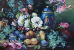 Nature morte florale abondante, peinture à l'huile, signée 1999, encadrée 36x29
