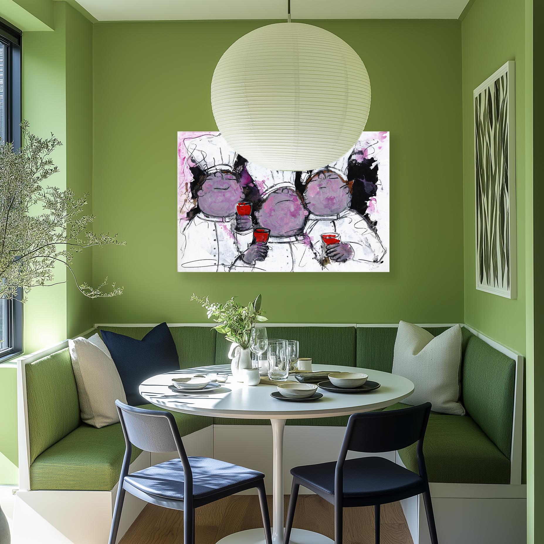 Eine weitere feine Mahlzeit - Figurative texturierte violette Töne Acrylgemälde auf Leinwand – Painting von Gerdine Duijsens