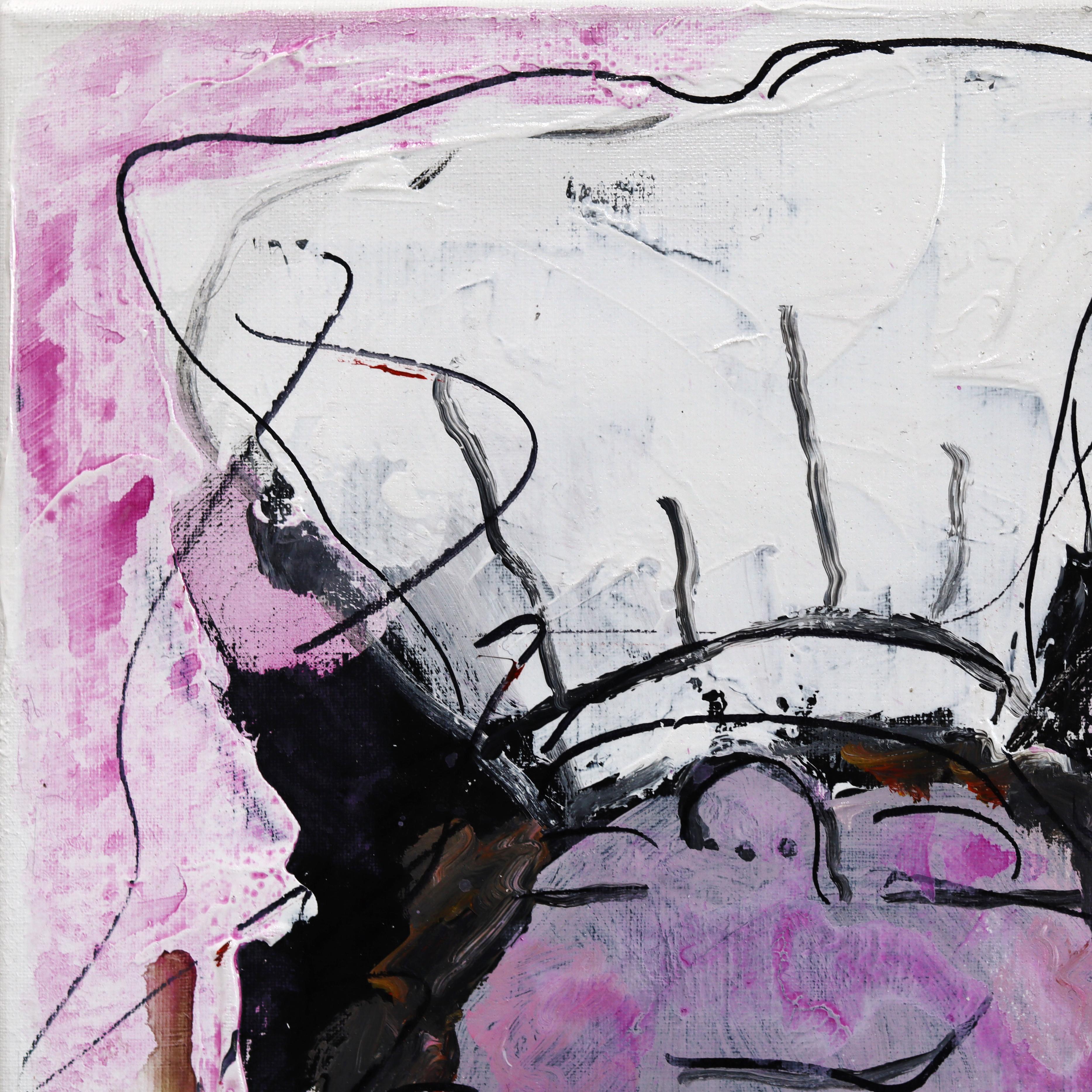 Eine weitere feine Mahlzeit - Figurative texturierte violette Töne Acrylgemälde auf Leinwand (Zeitgenössisch), Painting, von Gerdine Duijsens