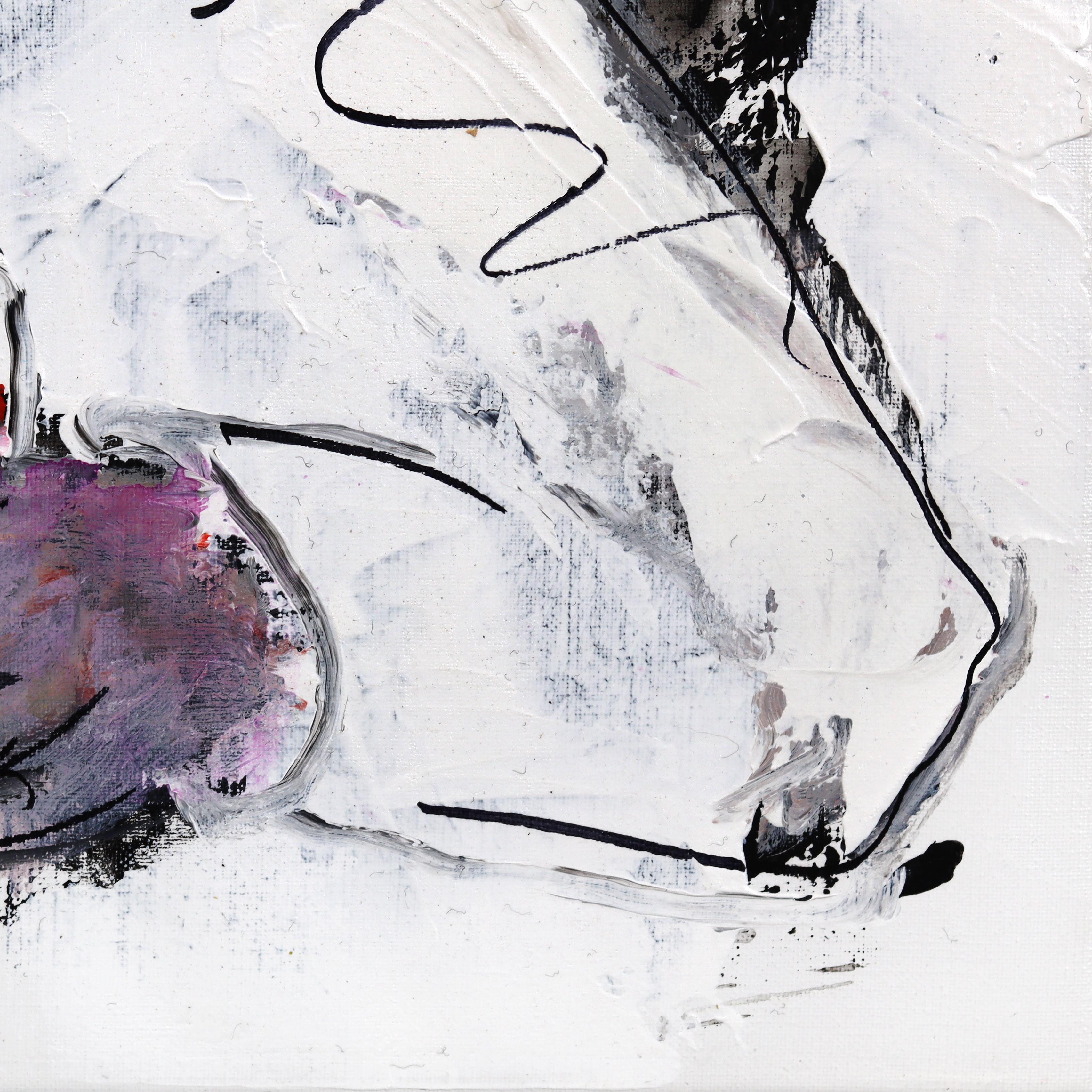 Eine weitere feine Mahlzeit - Figurative texturierte violette Töne Acrylgemälde auf Leinwand im Angebot 3