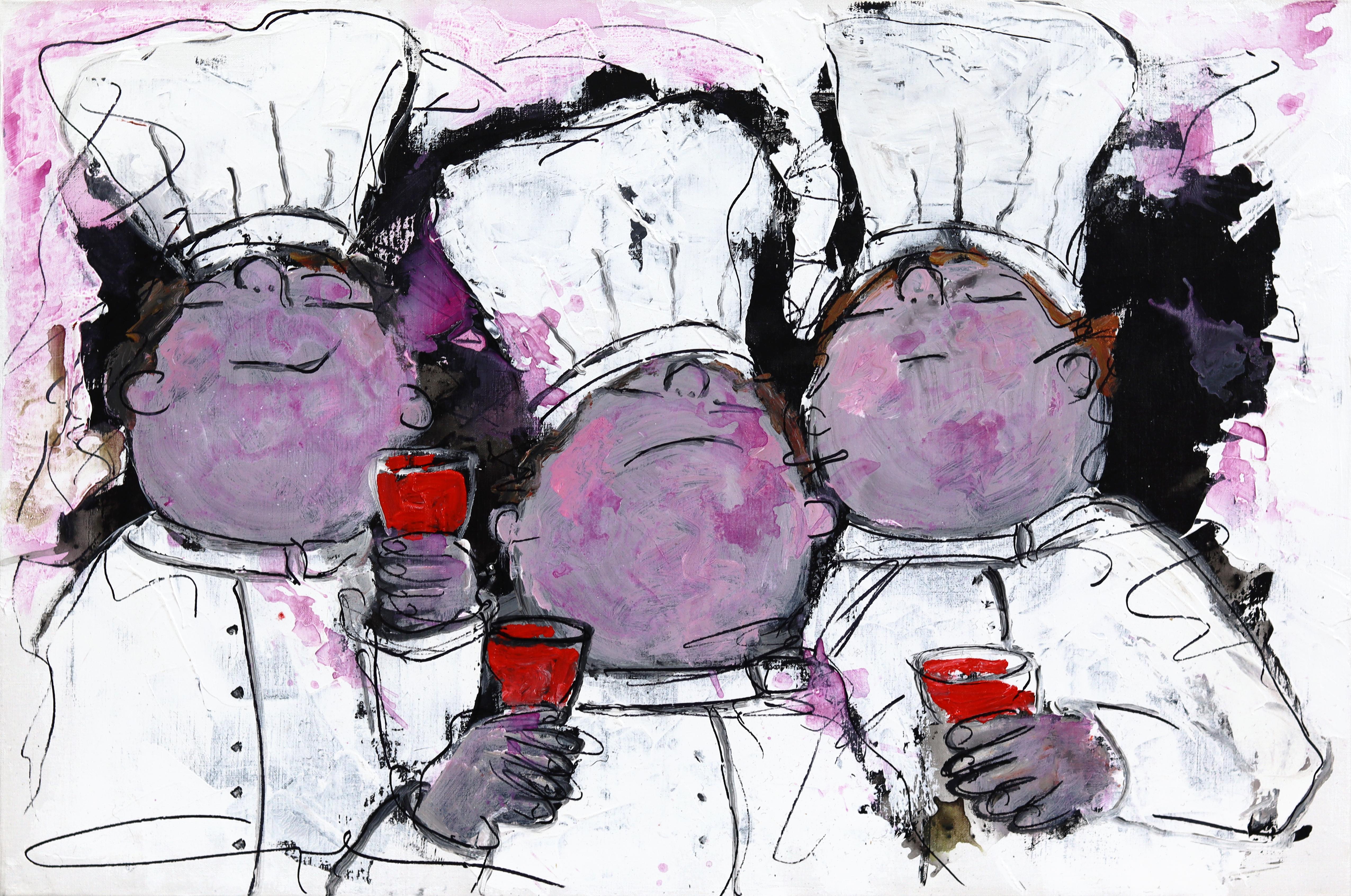 Another Fine Meal - Figurative Textured Purple Tone Acrylic Painting on Canvas